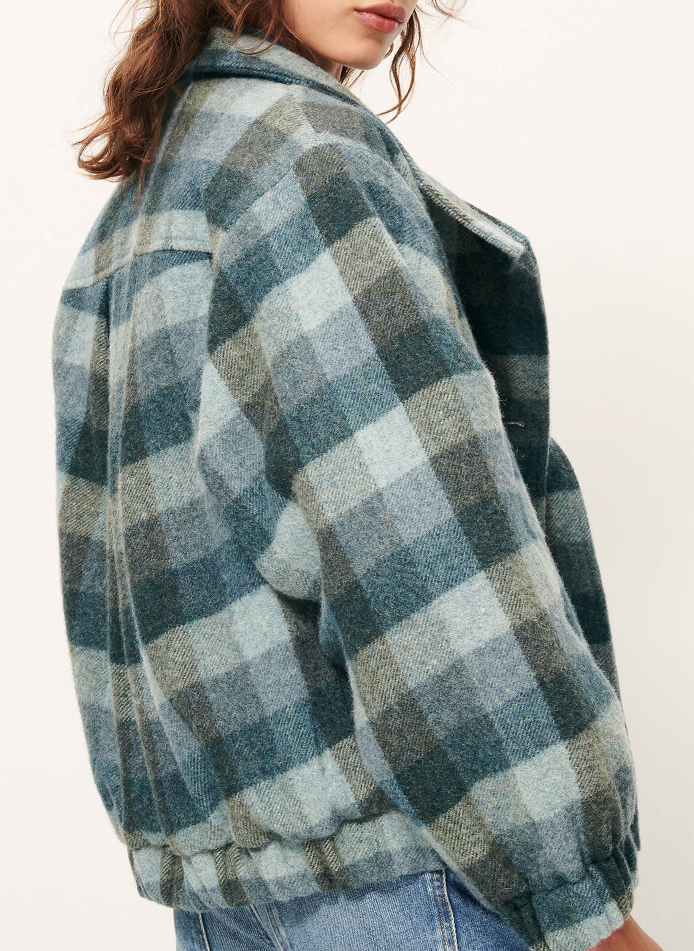 Manteau droit col montant en laine mélangée à carreaux harlow SESSUN Bleu