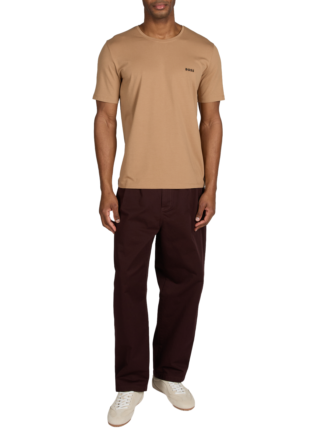 T-shirt col rond en coton mélangé BOSS Beige