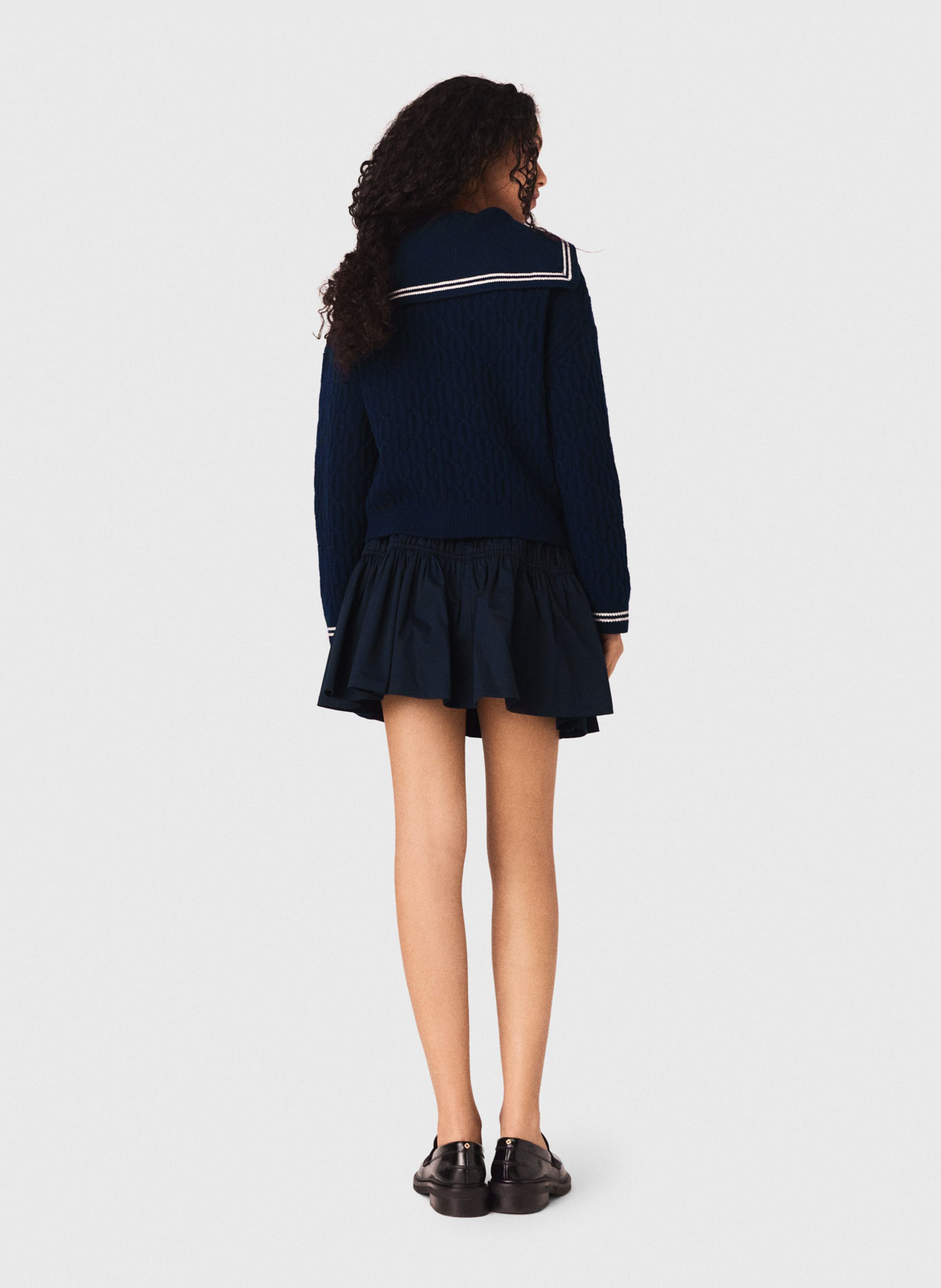 Gilet droit col rabattu en laine tricotée MAJE Bleu