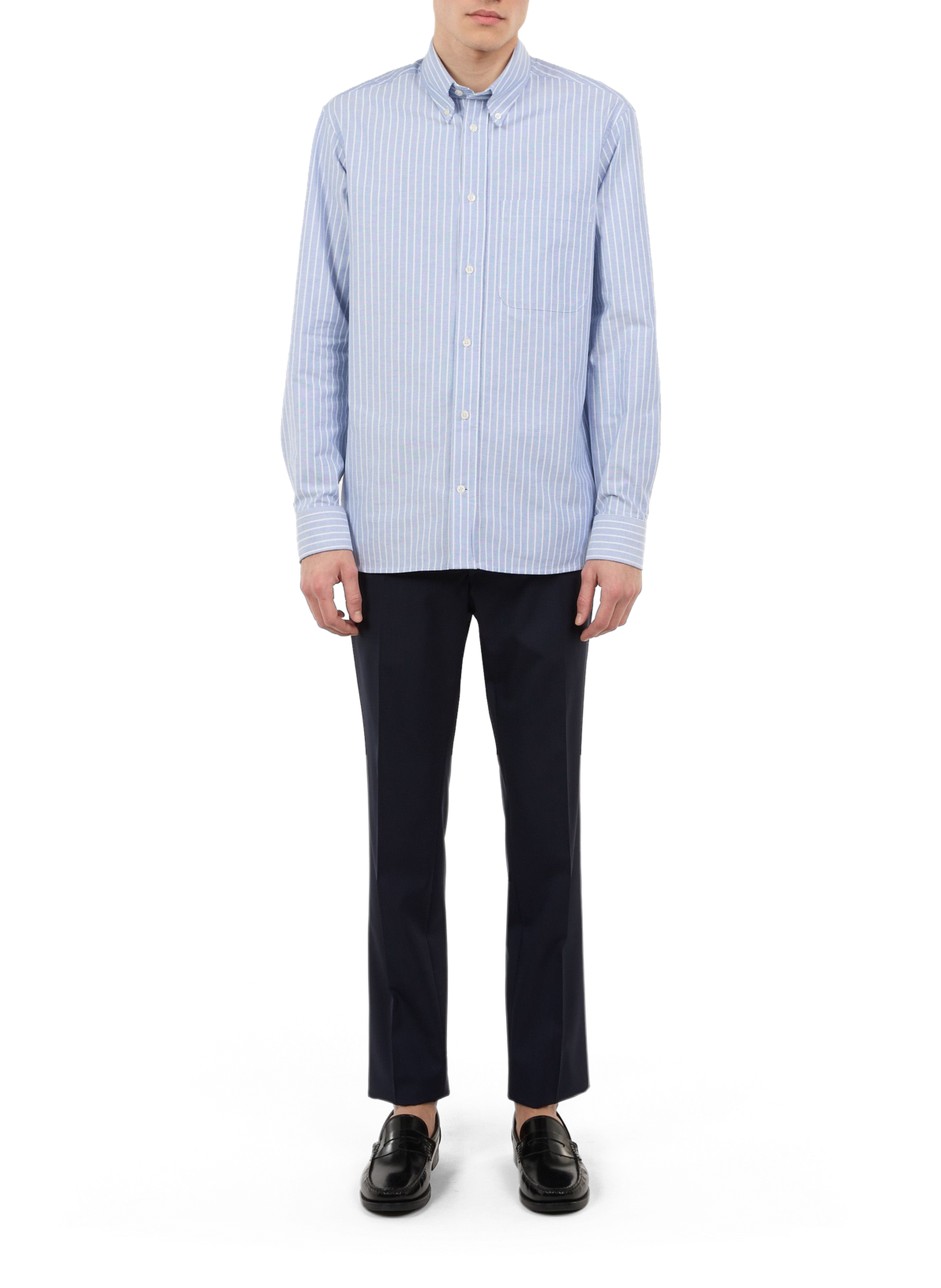 Gray American collar striped cotton shirt SAISON 1865 Blue