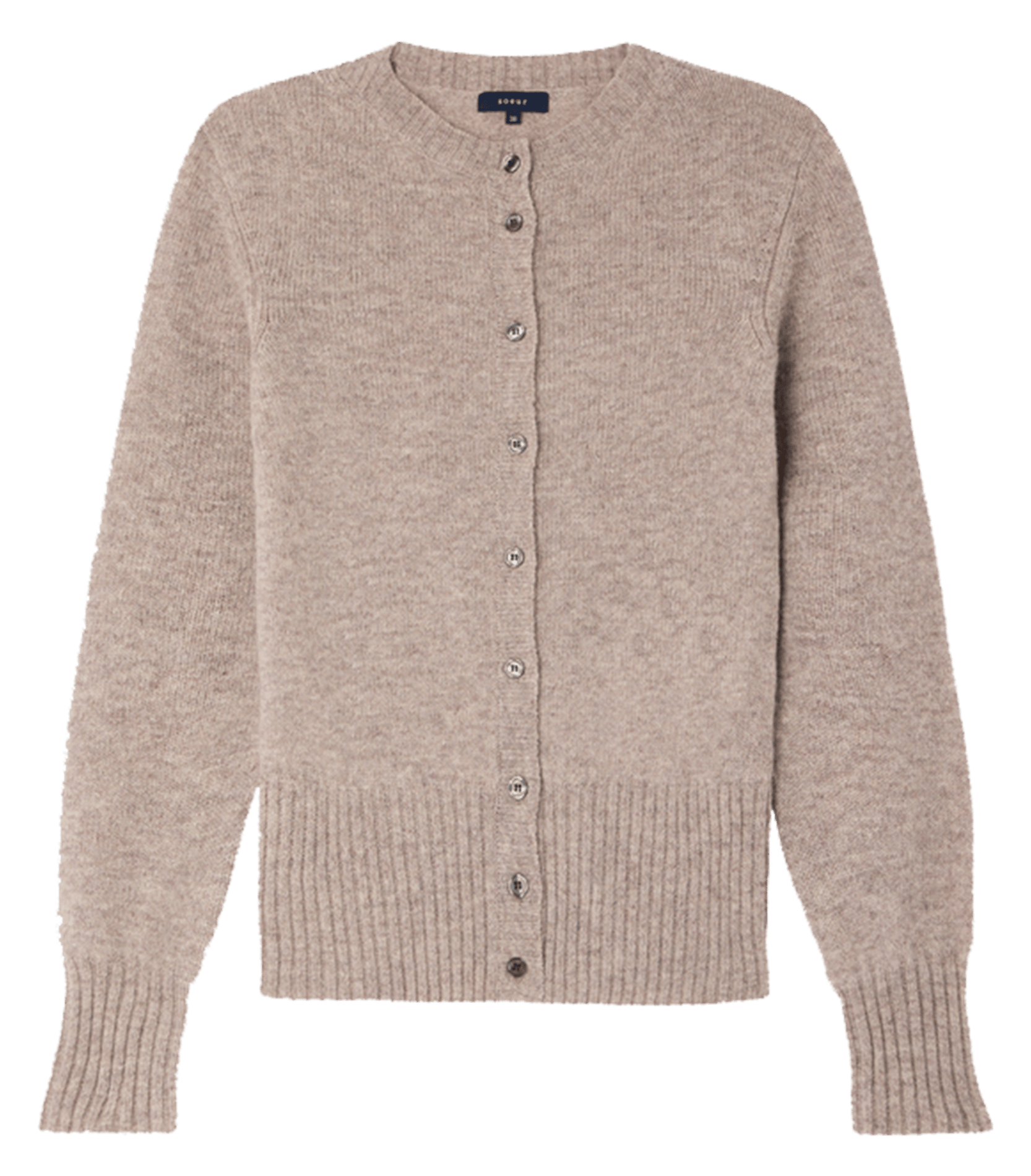 Cardigan droit col rond en laine fugu SOEUR Beige