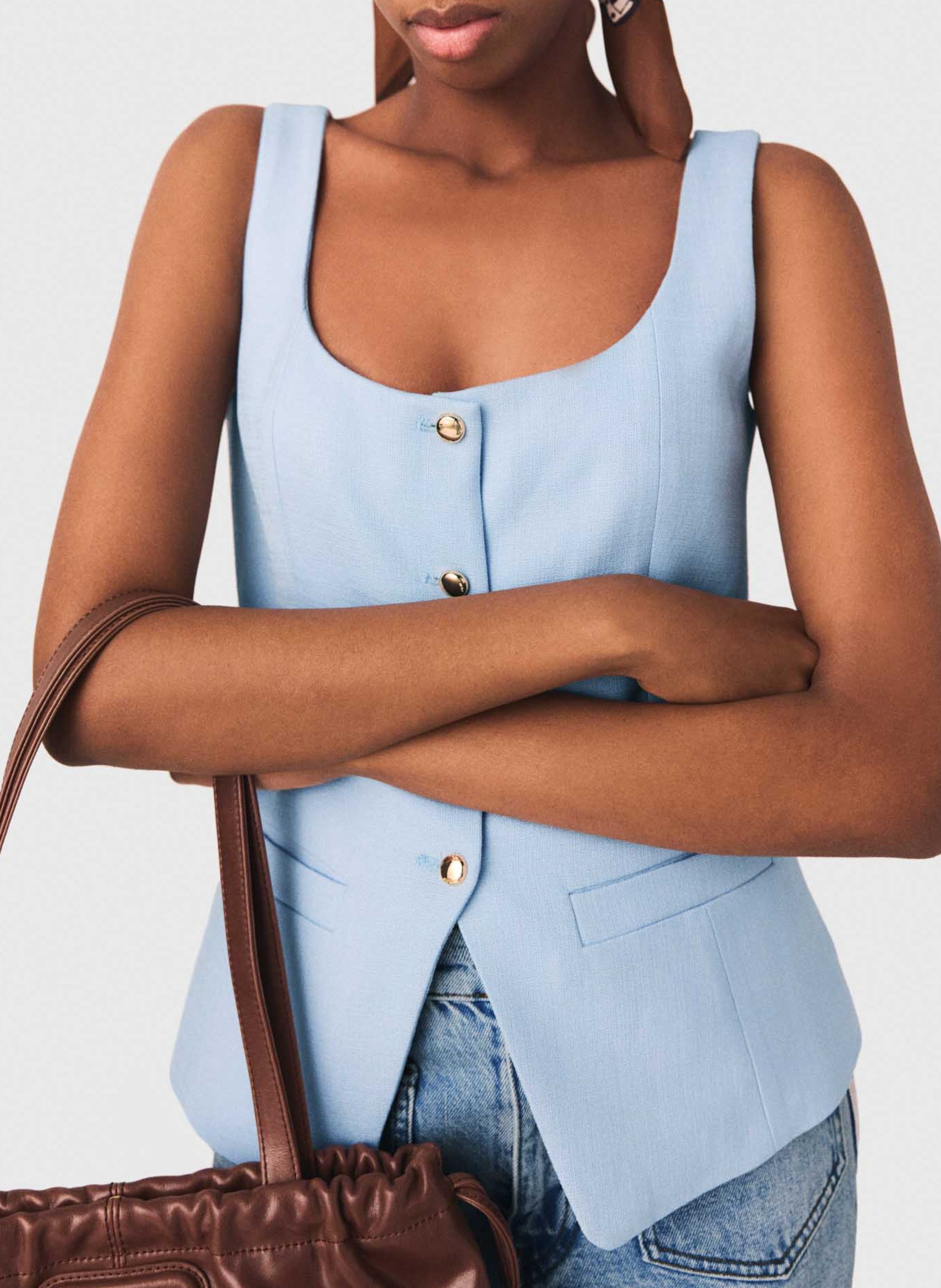 Gilet ajusté col carré MAJE Bleu