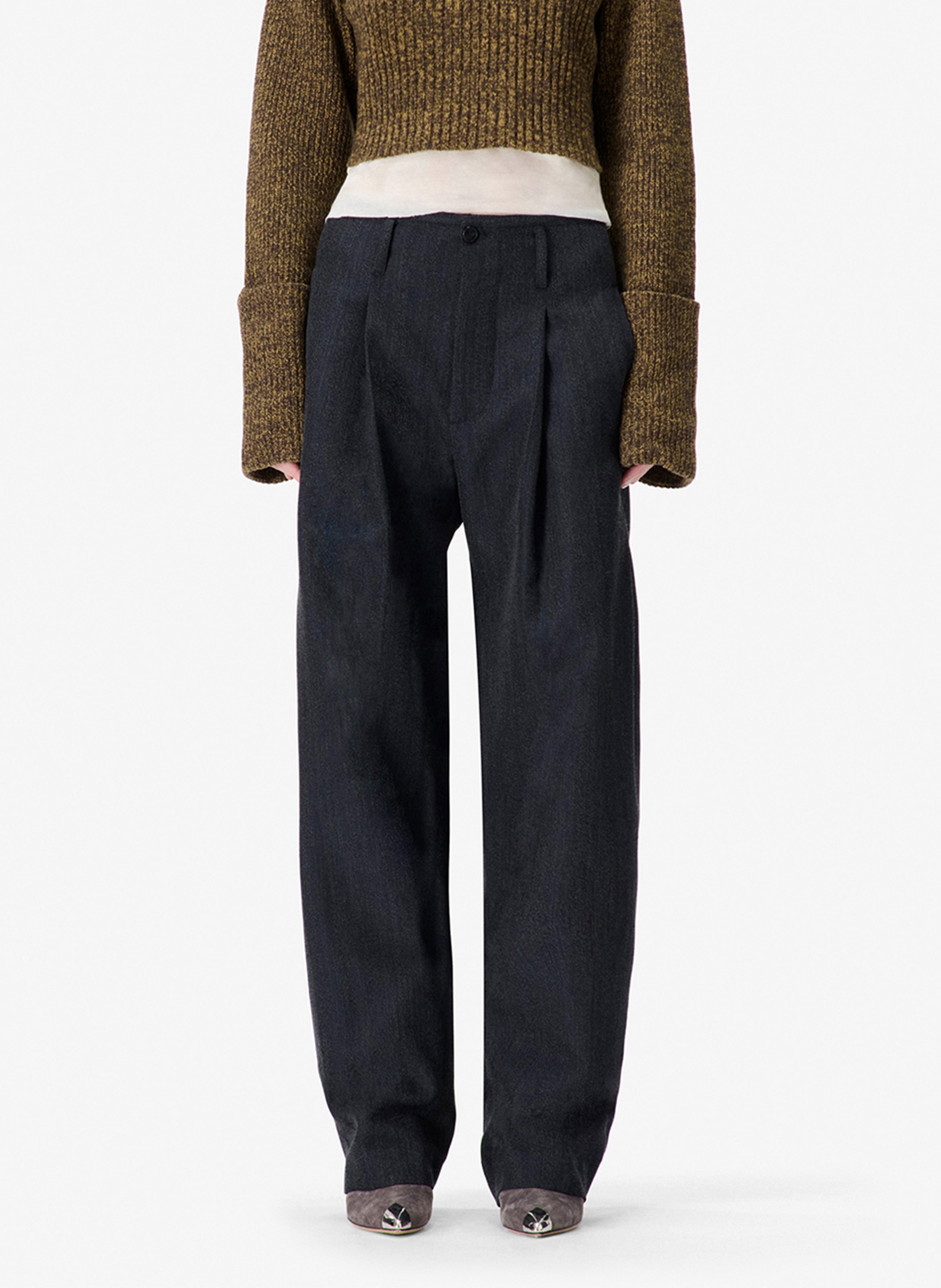 Pantalon droit à pinces uni en laine mélangée barissa IRO Bleu