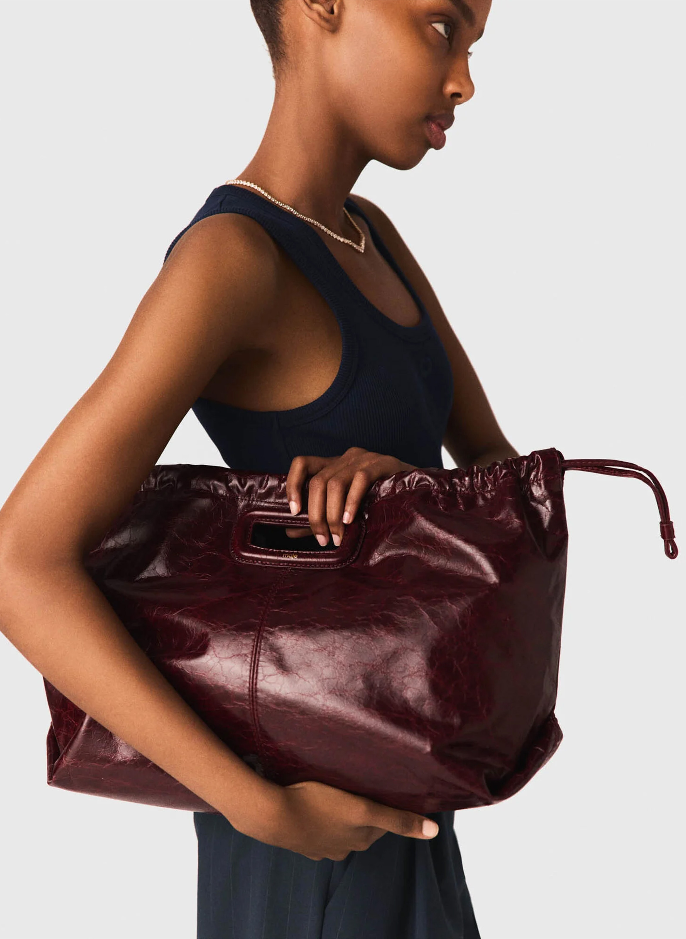 Sac porté épaule en cuir miss m cabas MAJE Rouge