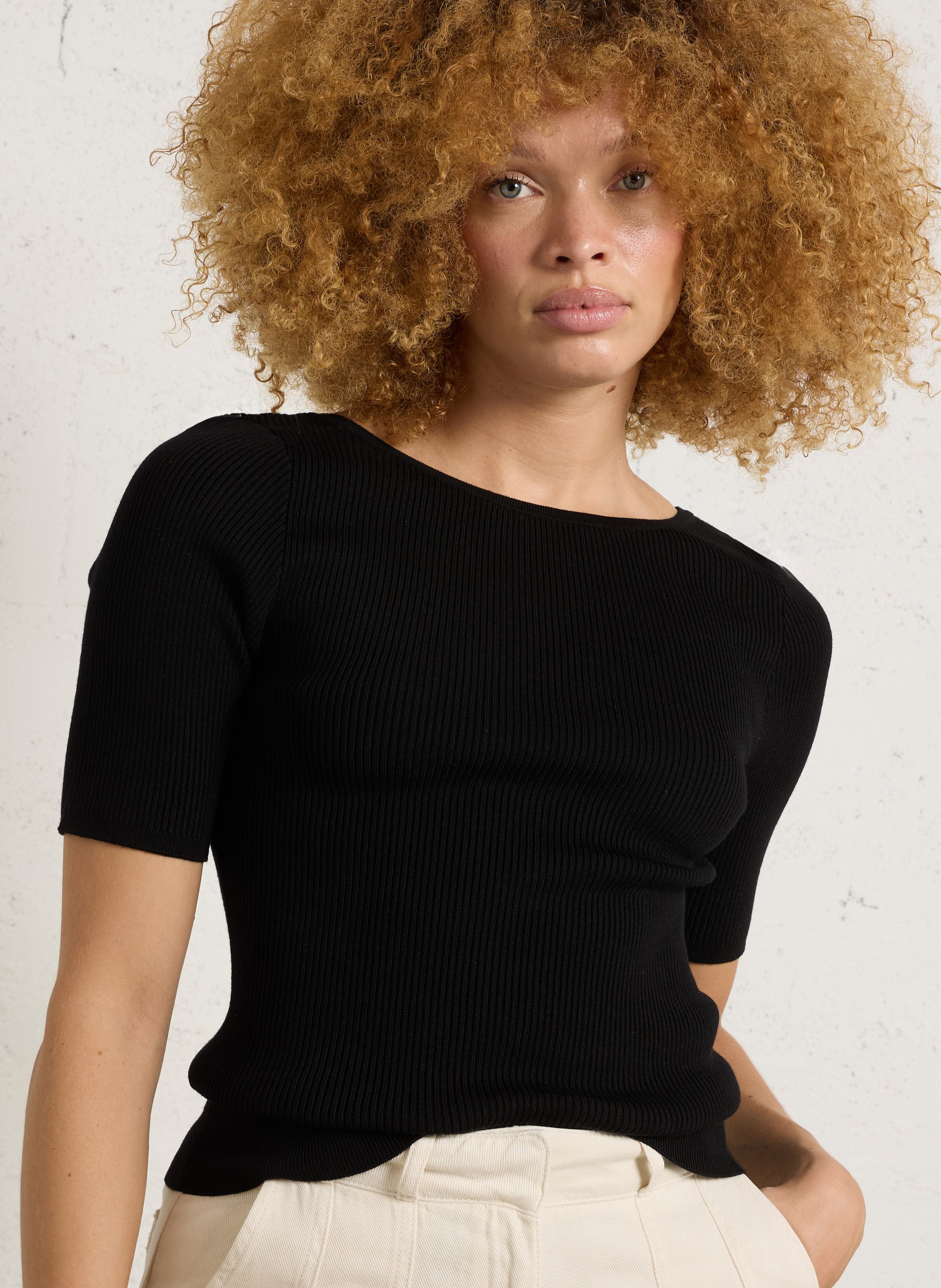 Top ajusté col bateau en maille peggy MAISON 123 Noir