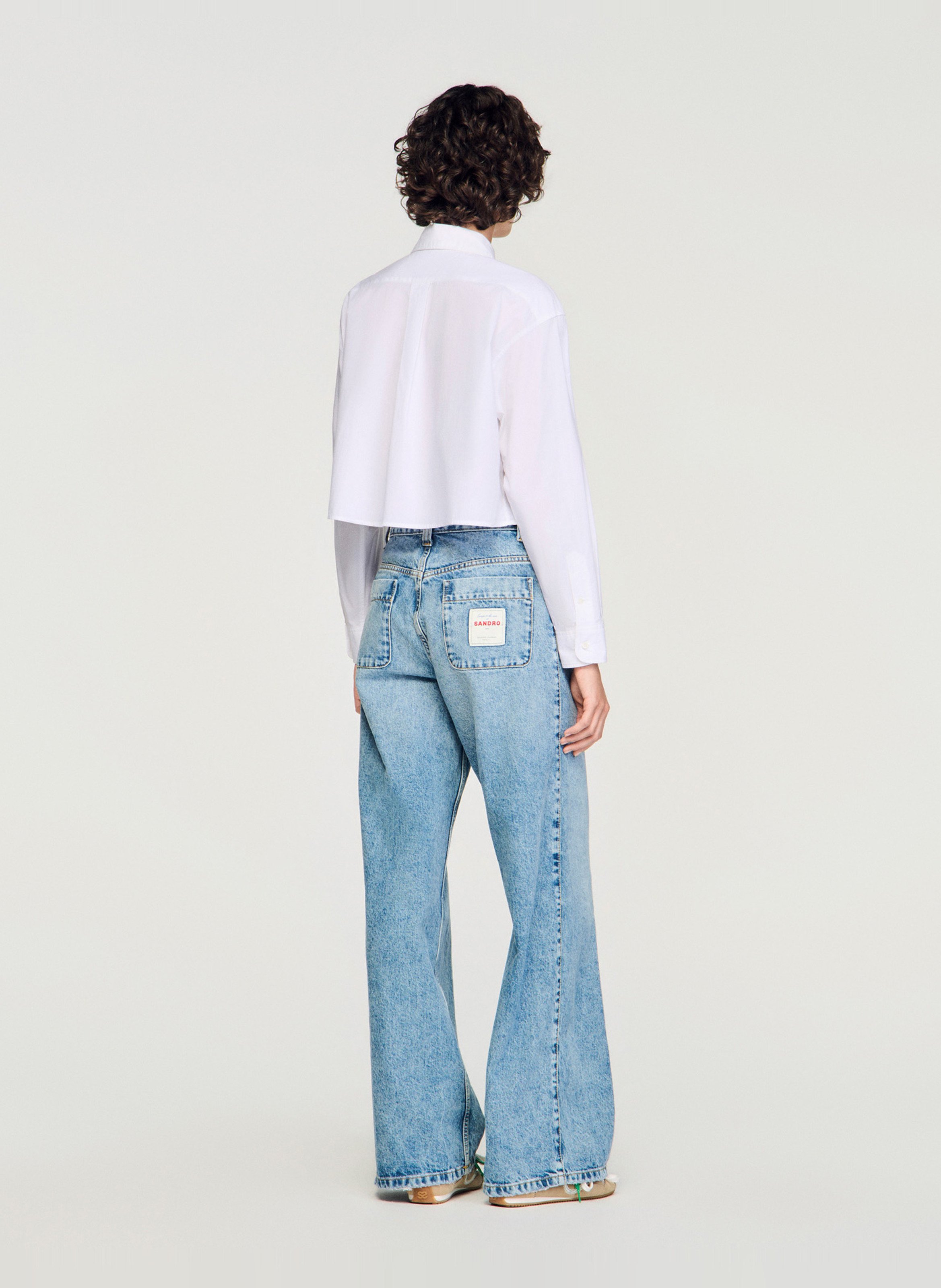 Chemise courte en popeline de coton SANDRO Blanc