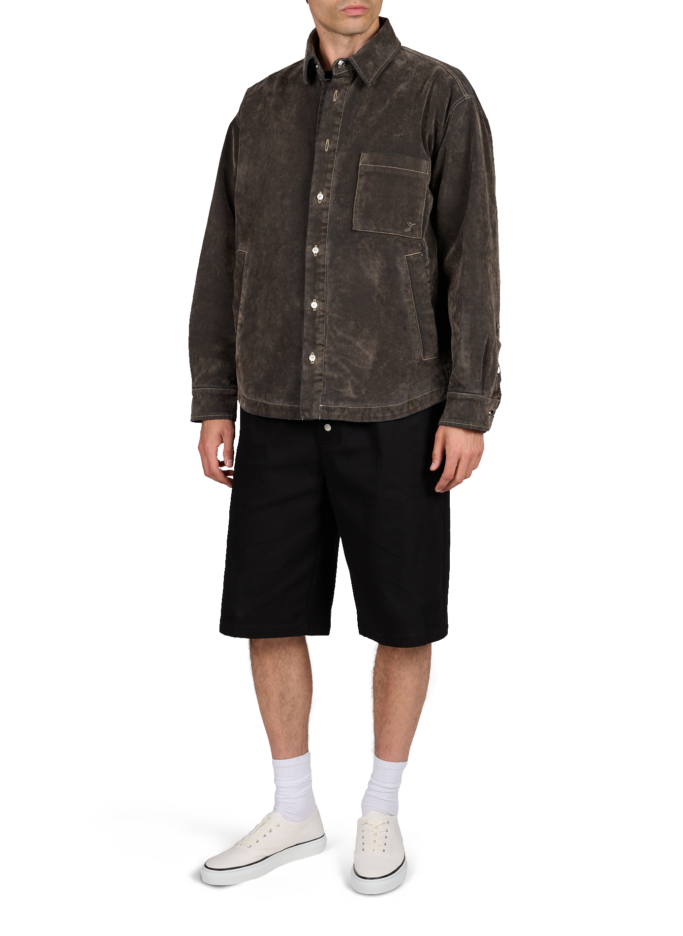 Oversized shirt with classic collar in washed denim. JACQUEMUS Khaki