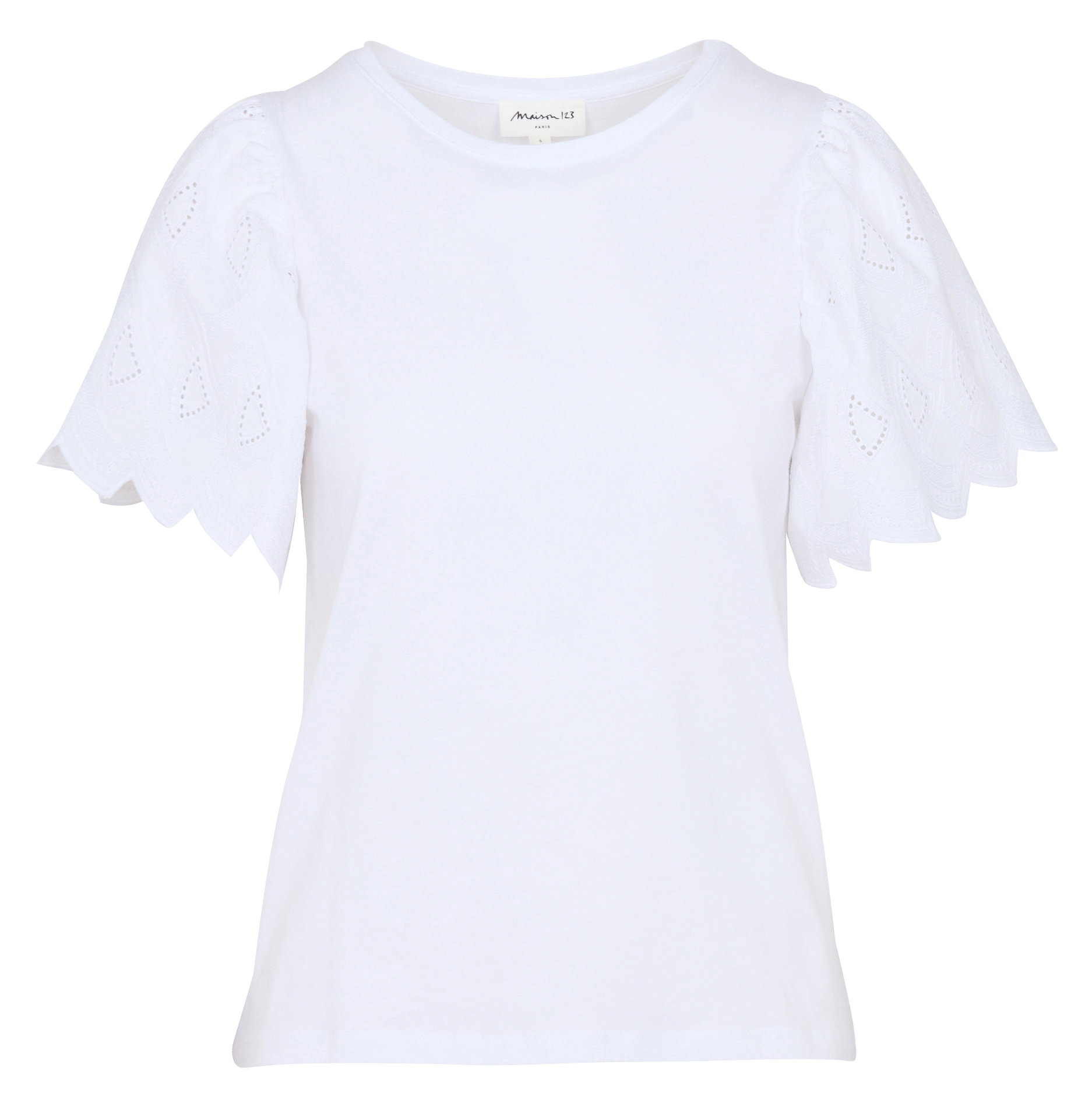 Tee-shirt col rond brodé en coton luna Blanc