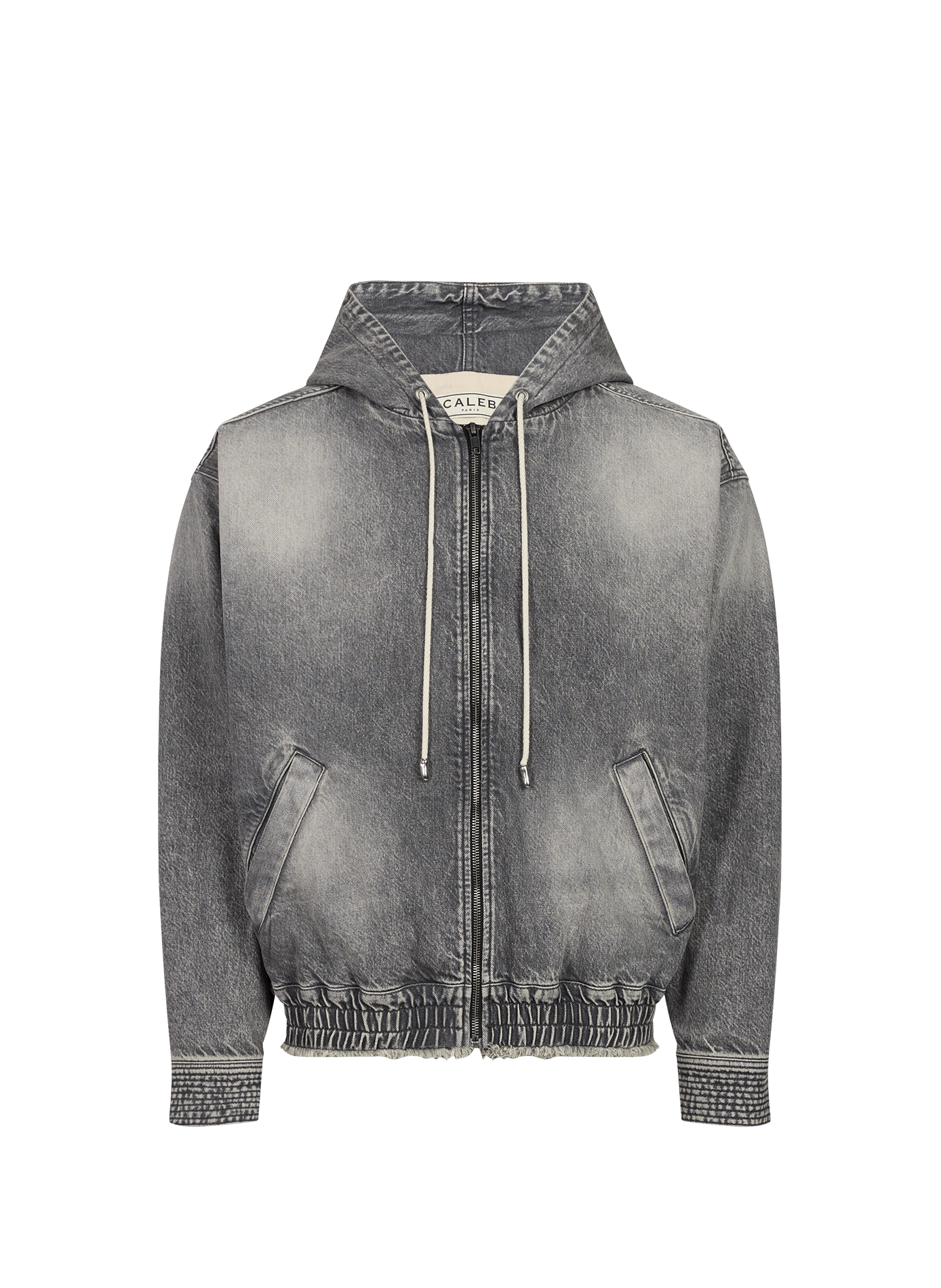 Sweat ample zippé en denim de coton CALEB Gris