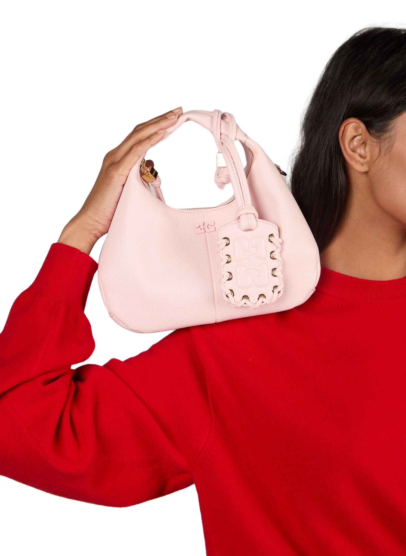 Sac Hobo Mini à étiquette miroir GANNI Rose