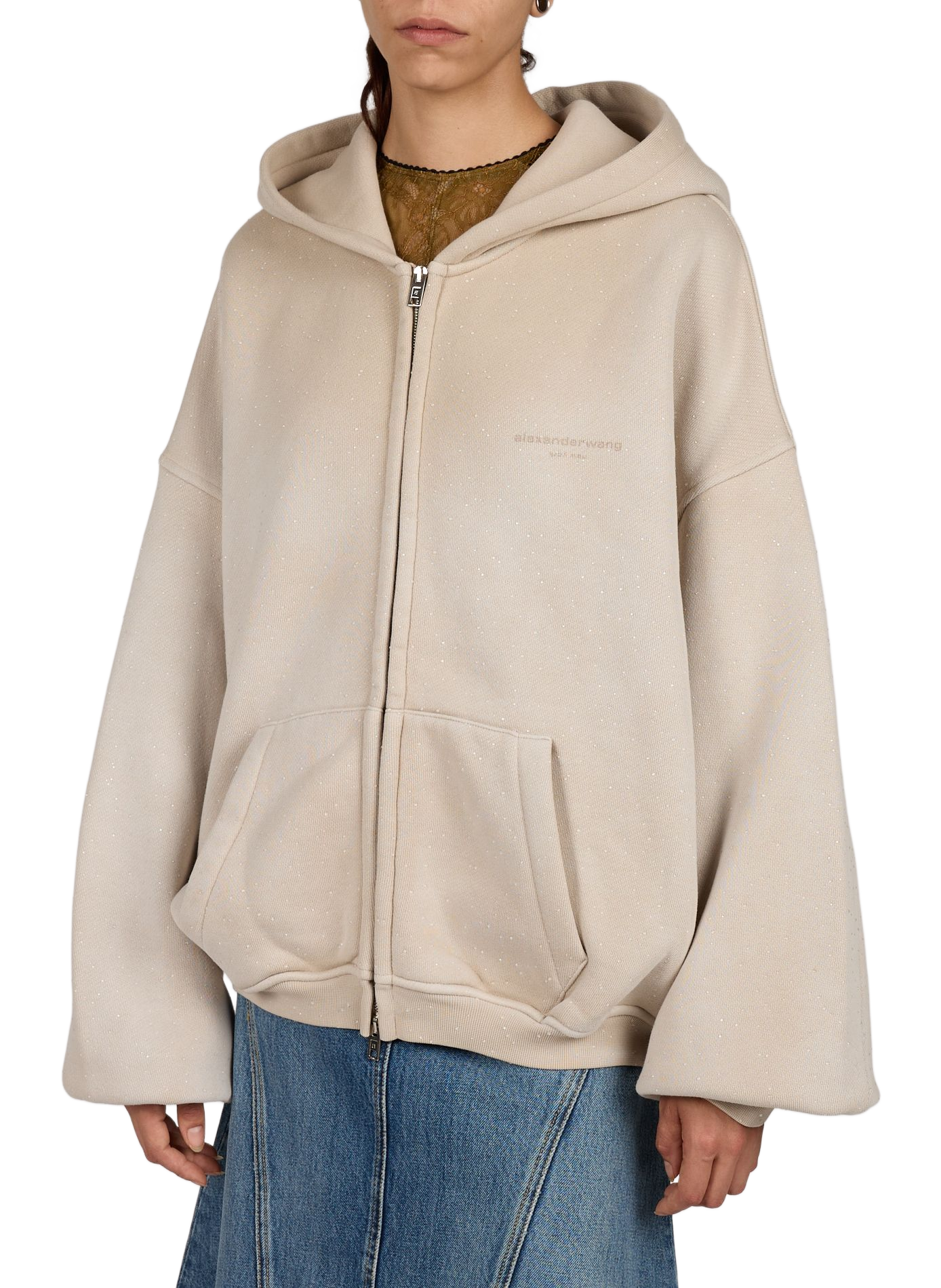Kapuzenpullover mit Strasssteinen aus Baumwollmischung ALEXANDER WANG Beige