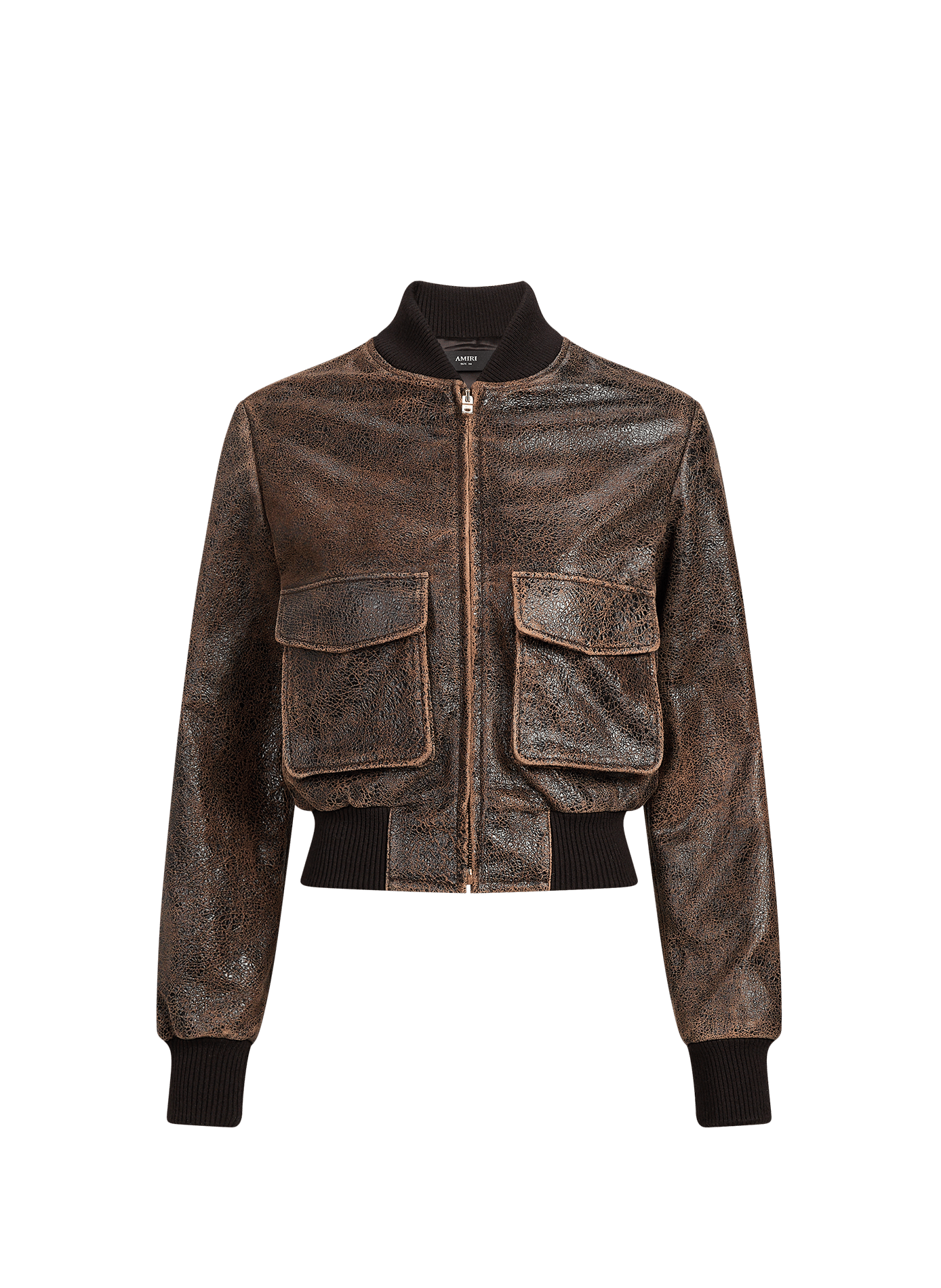 Kurze Jacke aus Leder in Craquelé-Optik AMIRI Braun