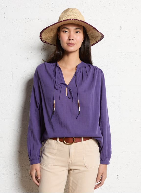 Chemisier uni col v à liens papillon Violet by MAISON 123 MAISON 123 Chemisier uni col v à liens papillon Violet
