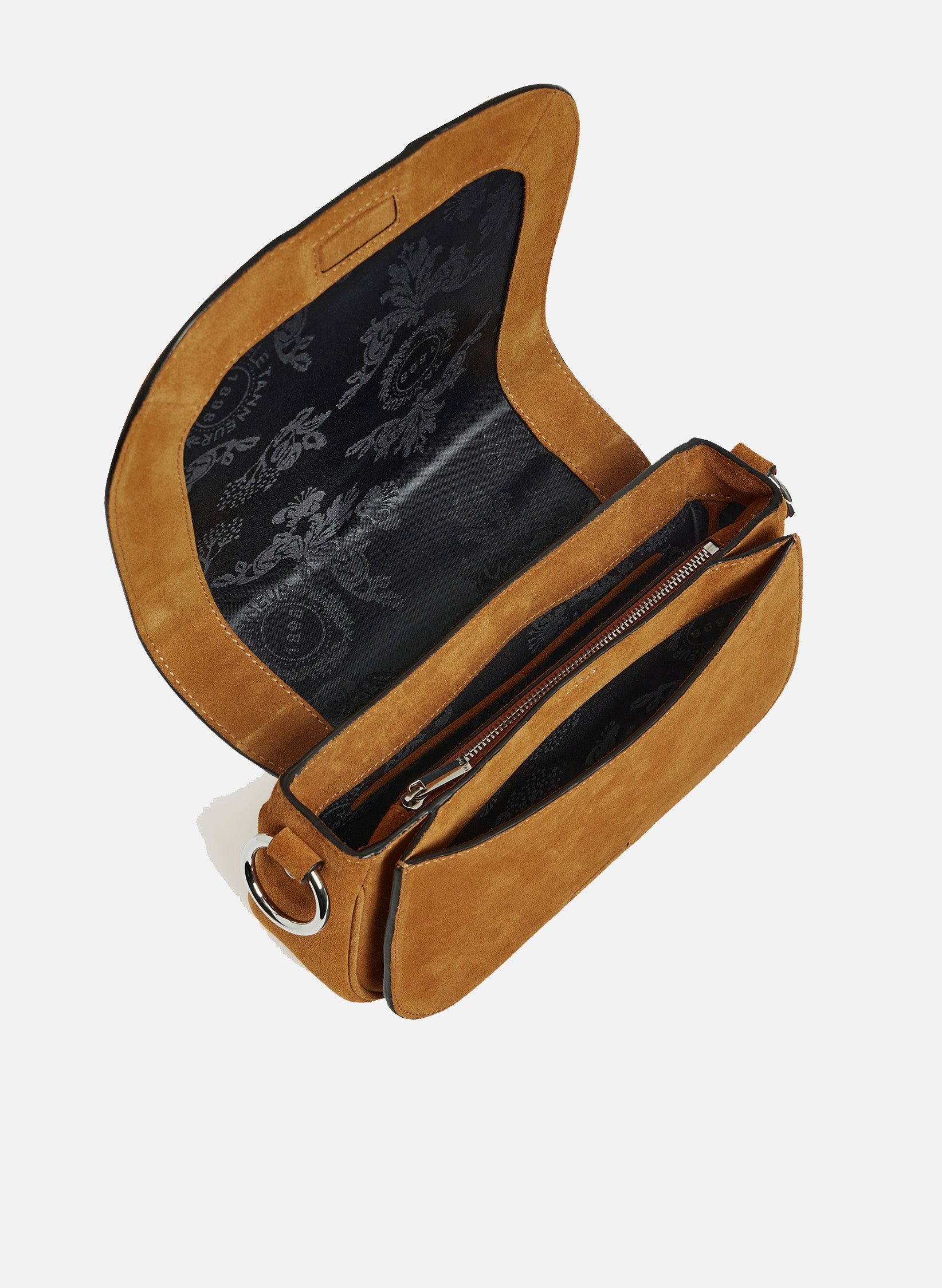 Sac bandoulière moyen modèle ella en cuir suède et peau lainée LE TANNEUR Marron