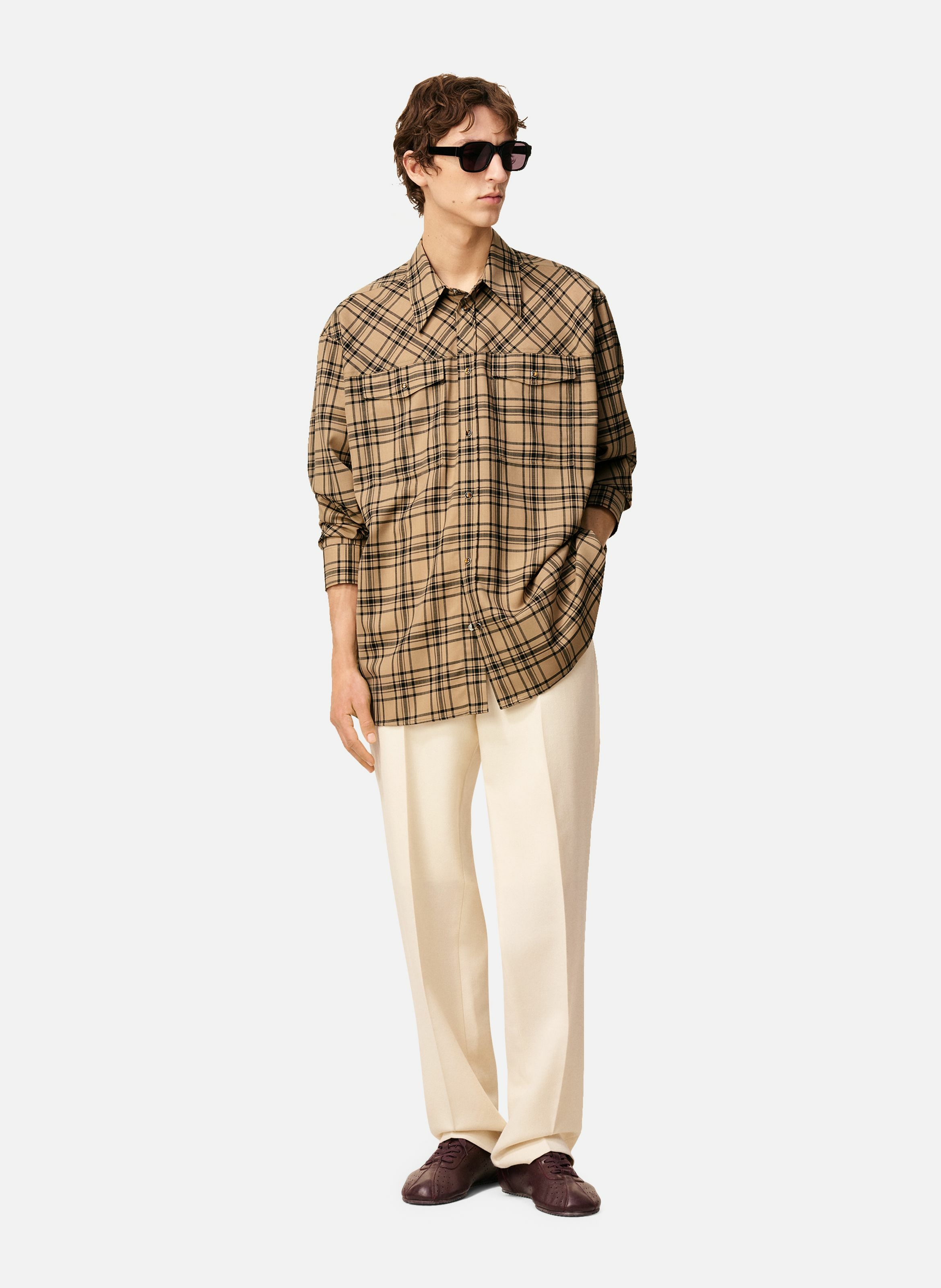 Chemise de bucheron a carreaux en laine unisexe AMI PARIS Marron