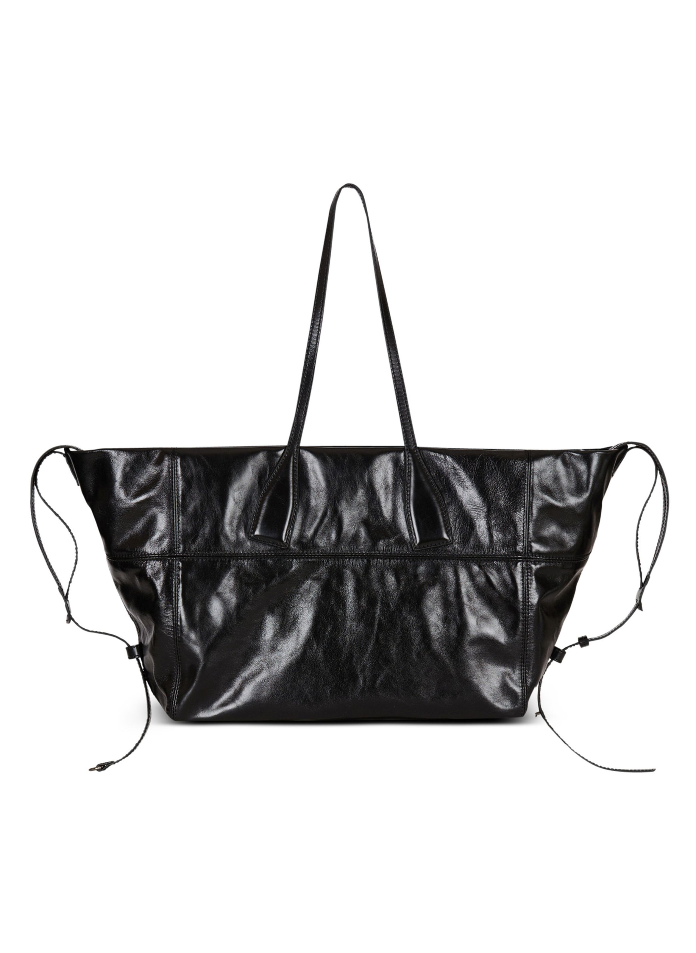 Sac cabas track zips en cuir de veau BALMAIN Noir