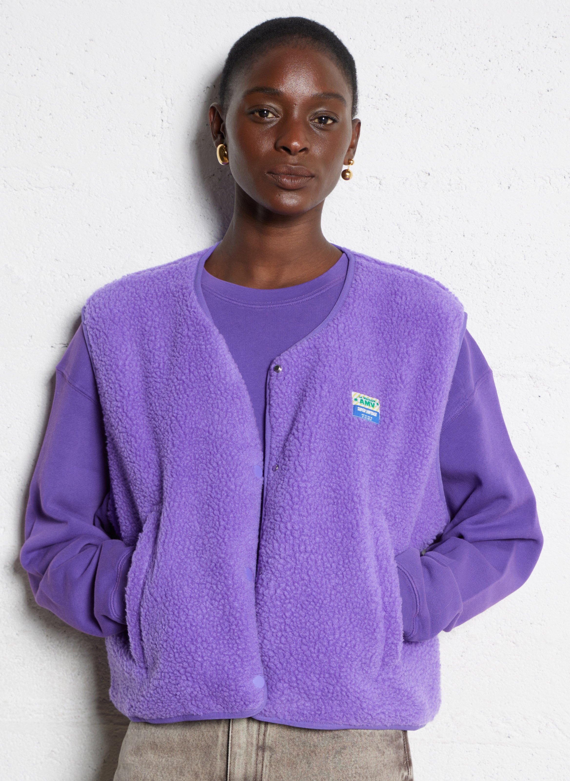 Gilet col rond molletonné sans manches hoktown AMERICAN VINTAGE Violet