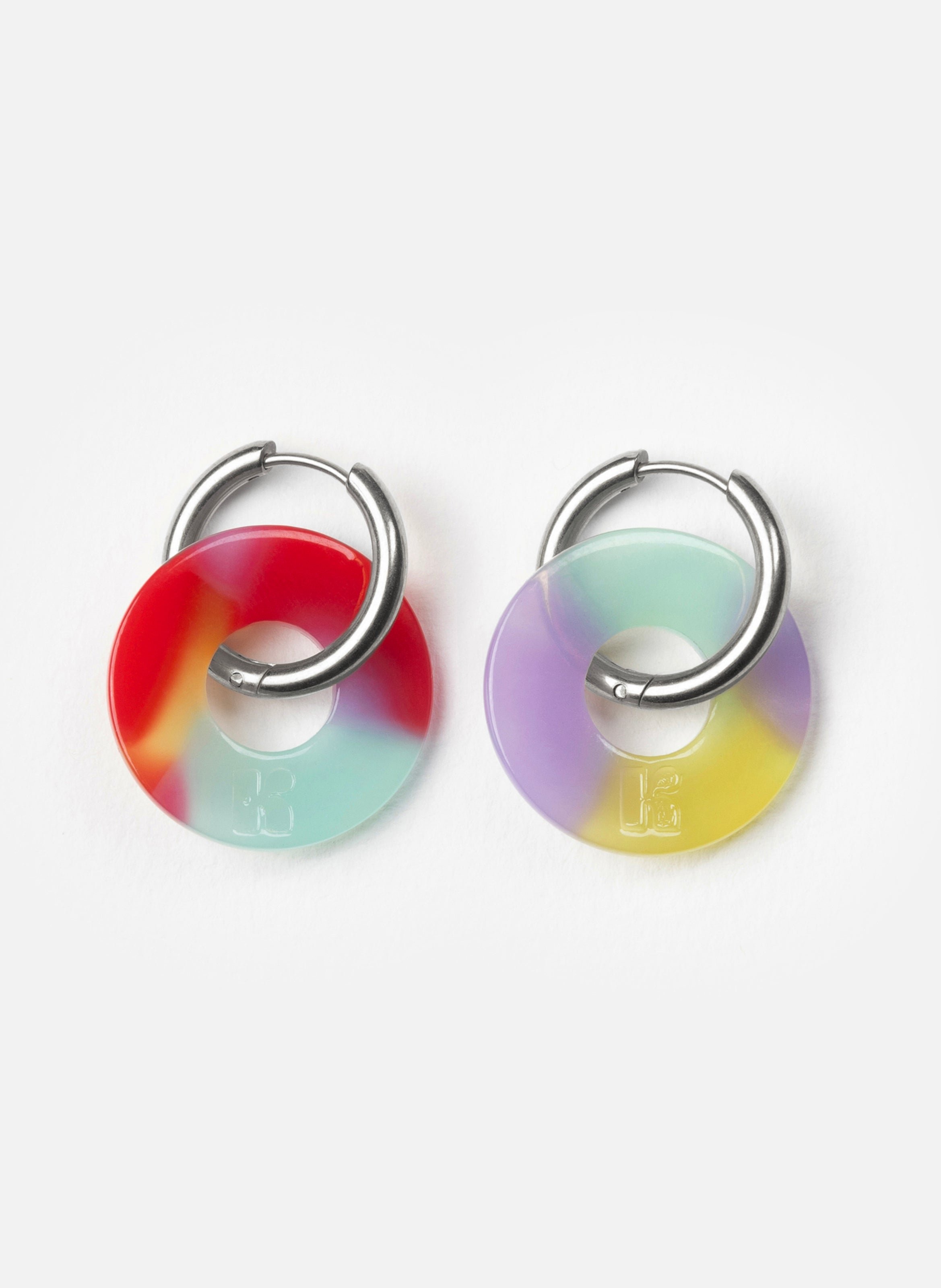 KURAGE GINZA Boucles d'oreilles donuts avec anneaux en acier inoxydable argenté Multicolore