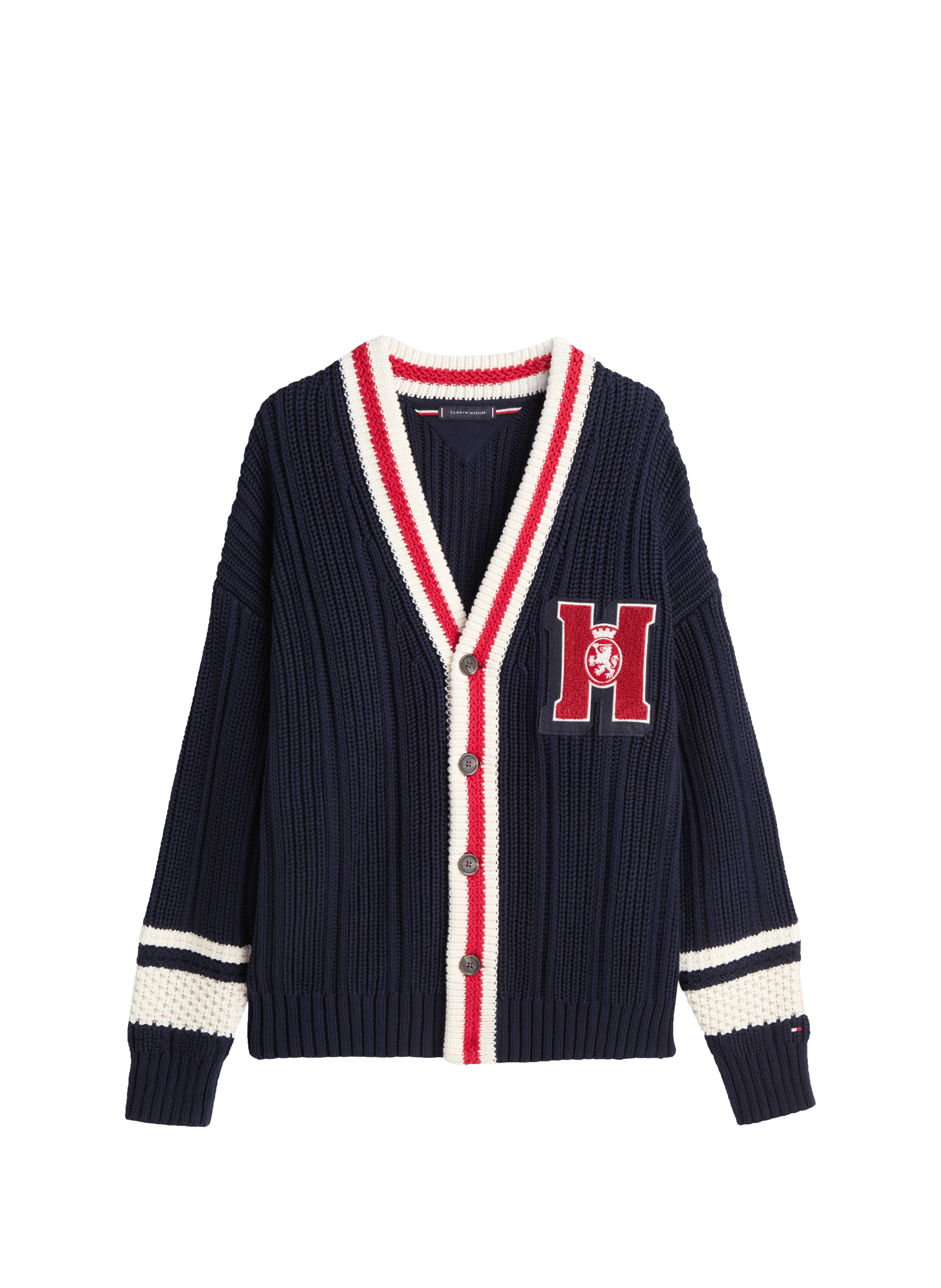 College-style ribbed chunky knit cotton cardigan TOMMY HILFIGER Blue