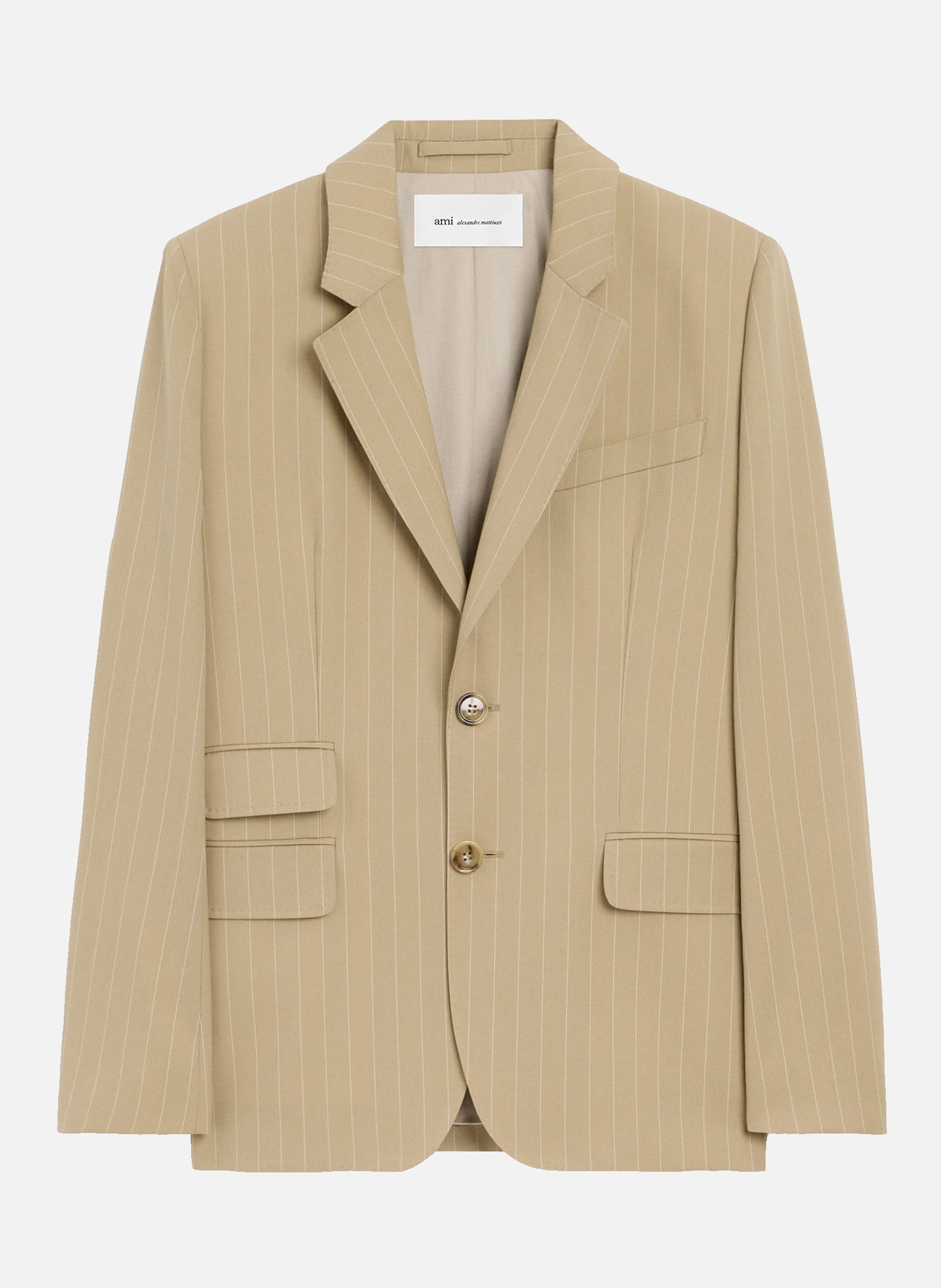 Veste boxy simple boutonnage en laine vierge AMI PARIS Beige