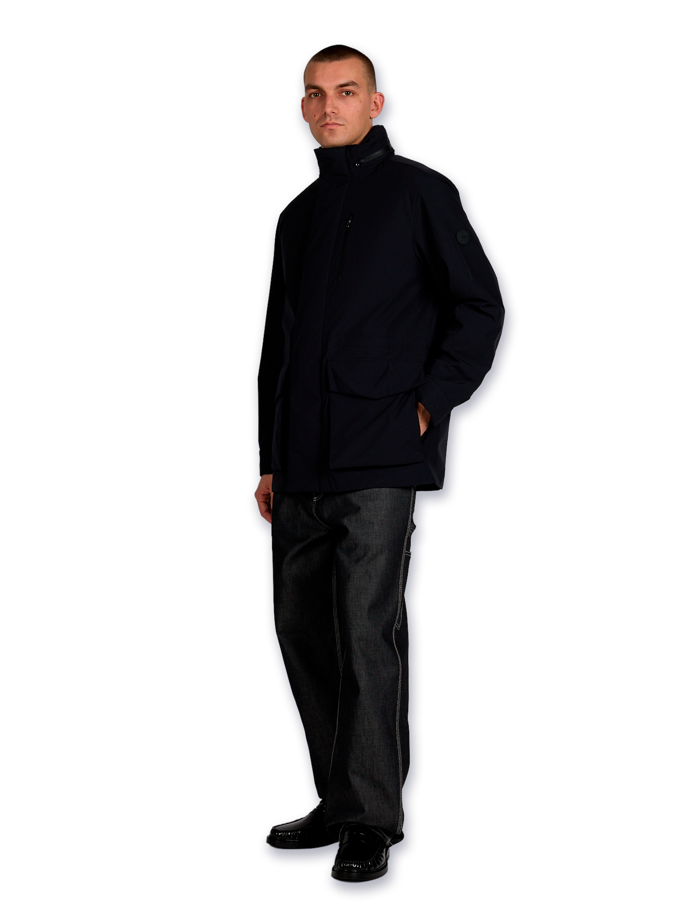 Hooded solid color jacket with retractable hood. GANT Black