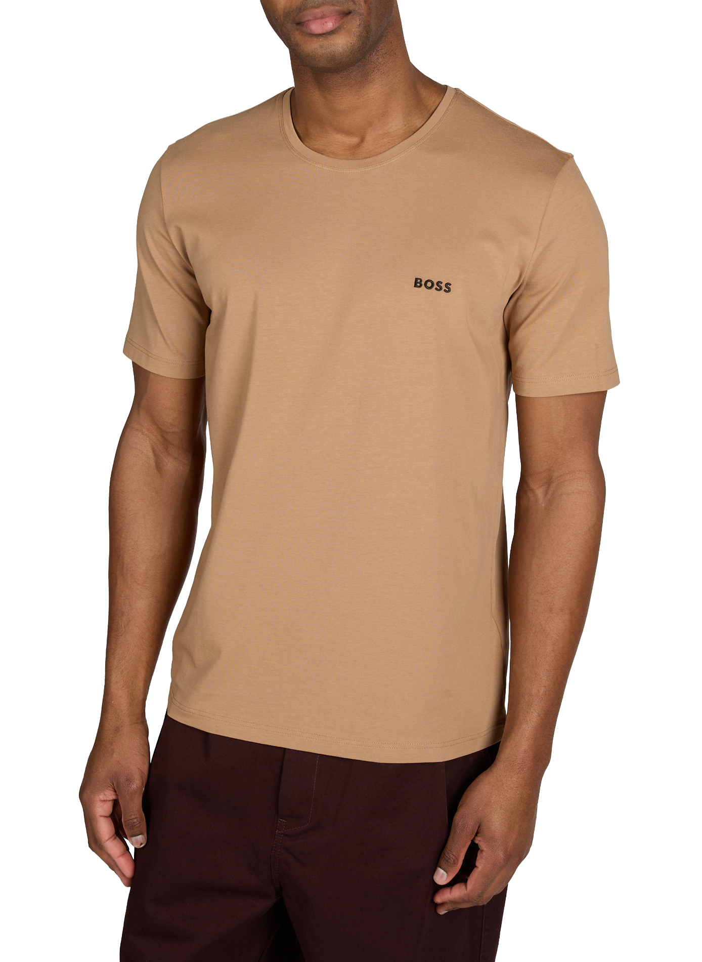 T-shirt col rond en coton mélangé BOSS Beige