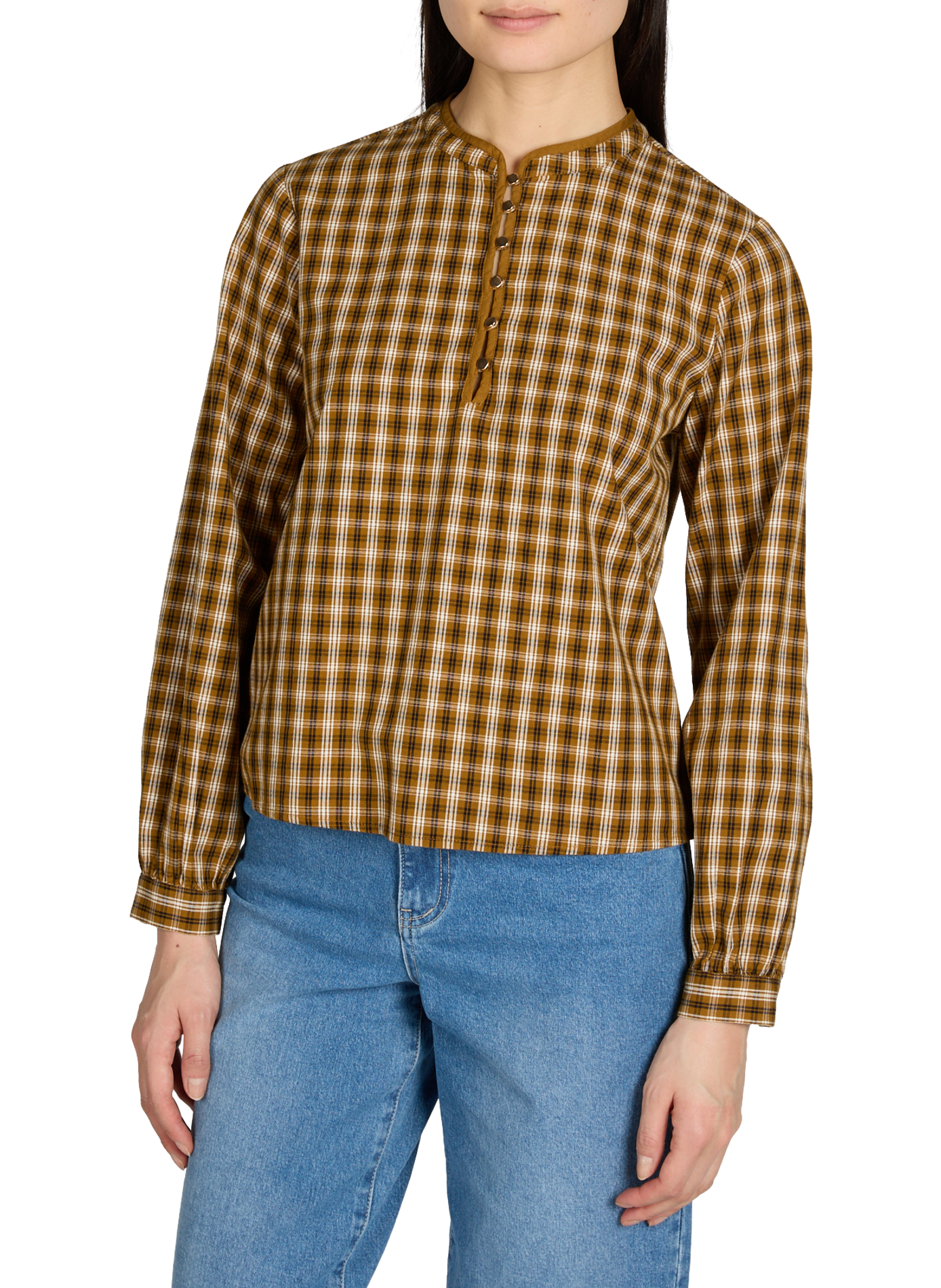Straight cotton check shirt VILA Brown
