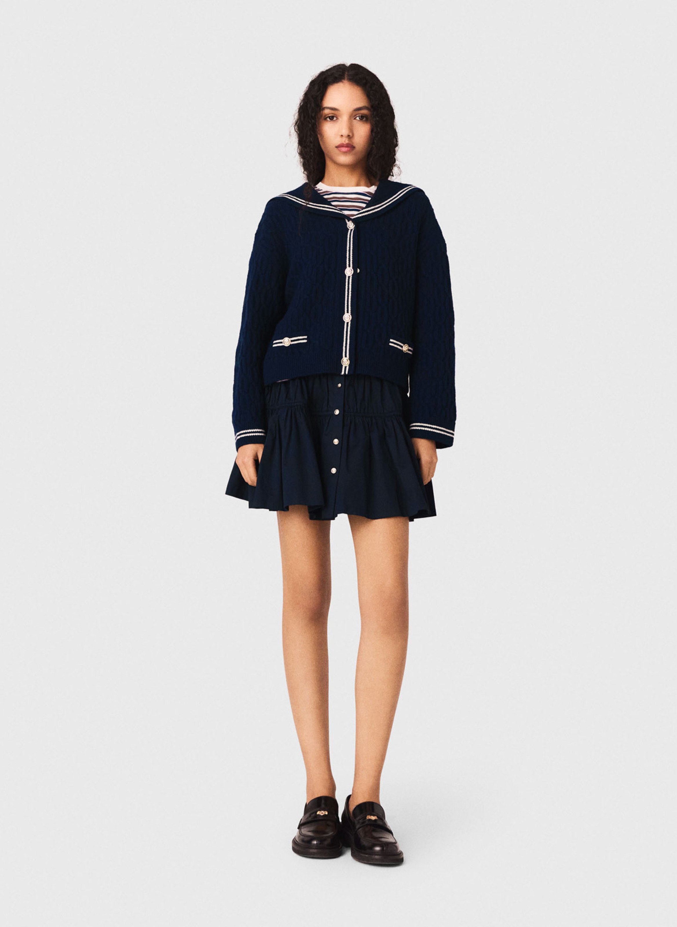 Gilet droit col rabattu en laine tricotée MAJE Bleu