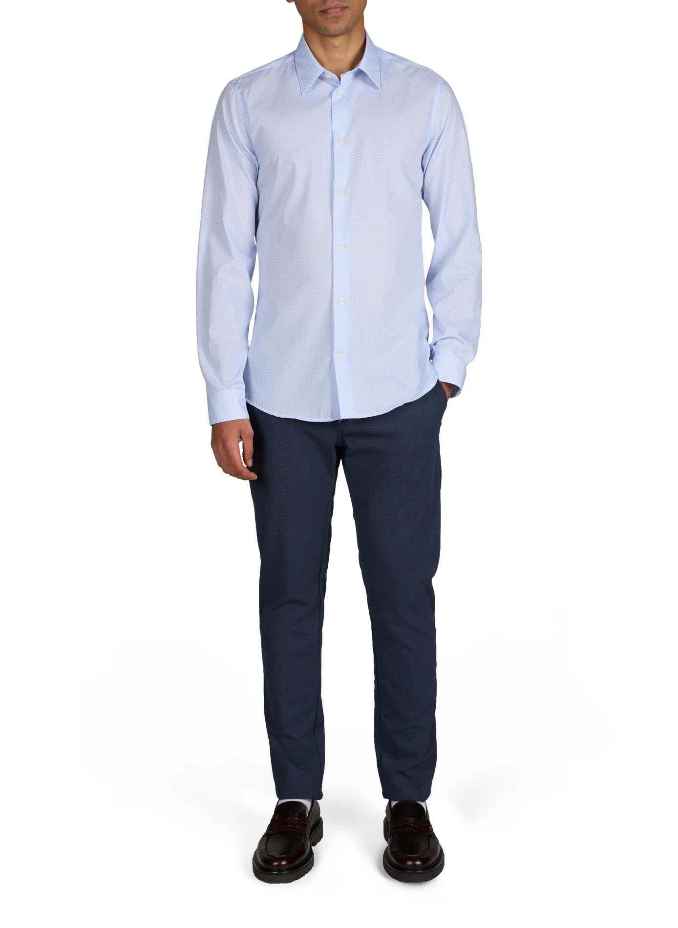 Slim shirt in cotton with pattern AU PRINTEMPS PARIS Blue