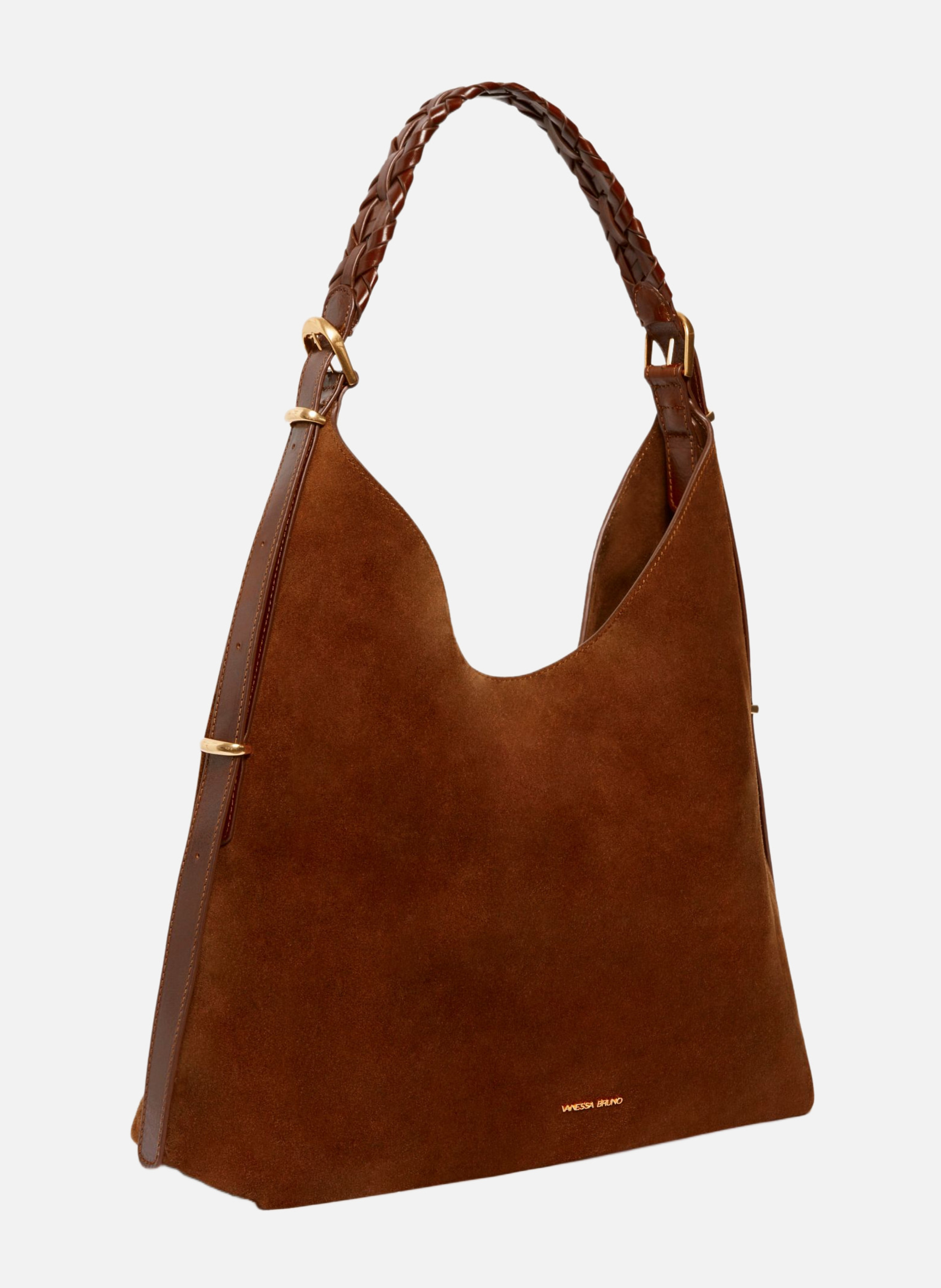 Grand Sac Hobo Jess en Cuir Velours VANESSA BRUNO Marron
