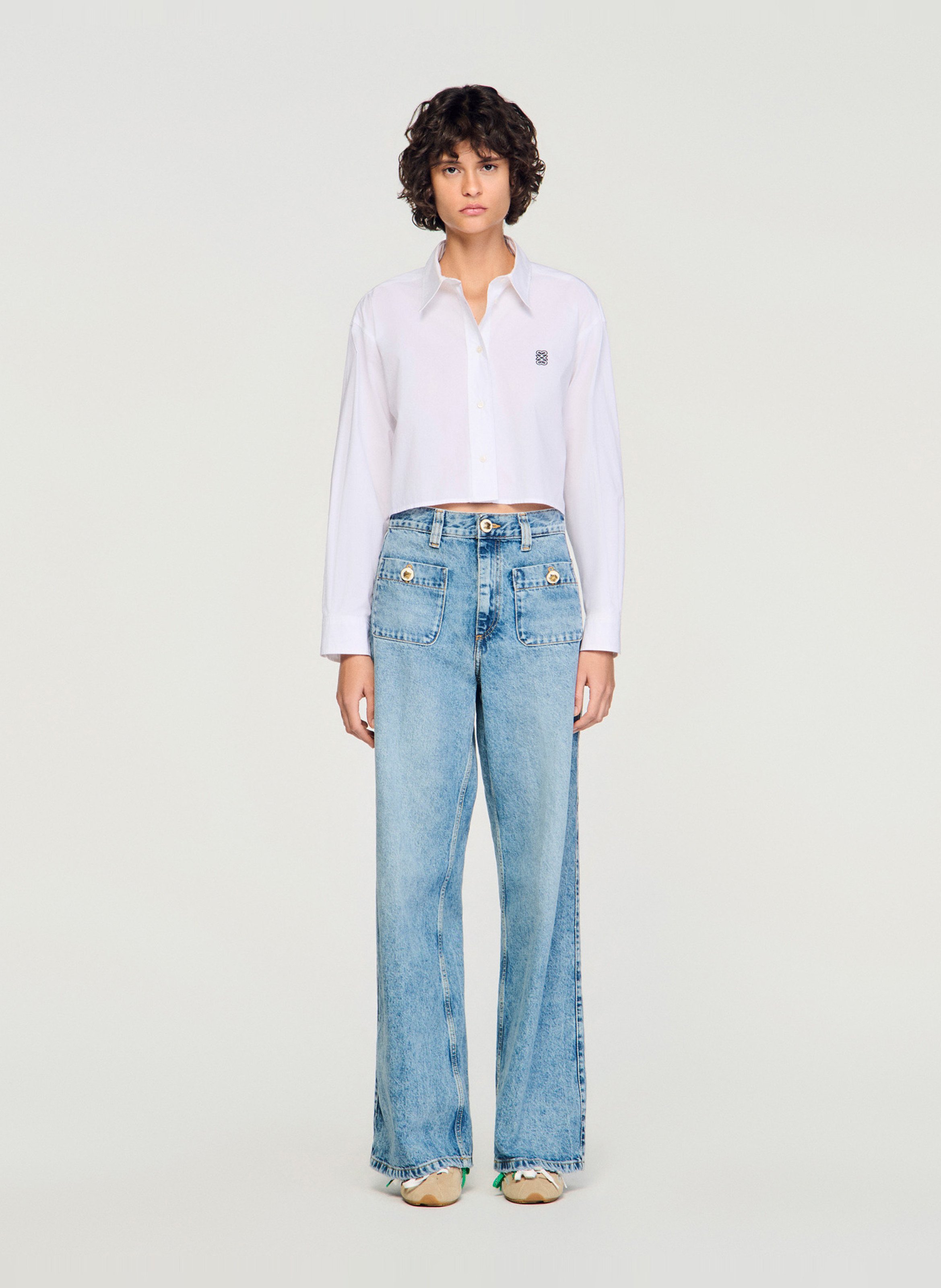 Chemise courte en popeline de coton SANDRO Blanc