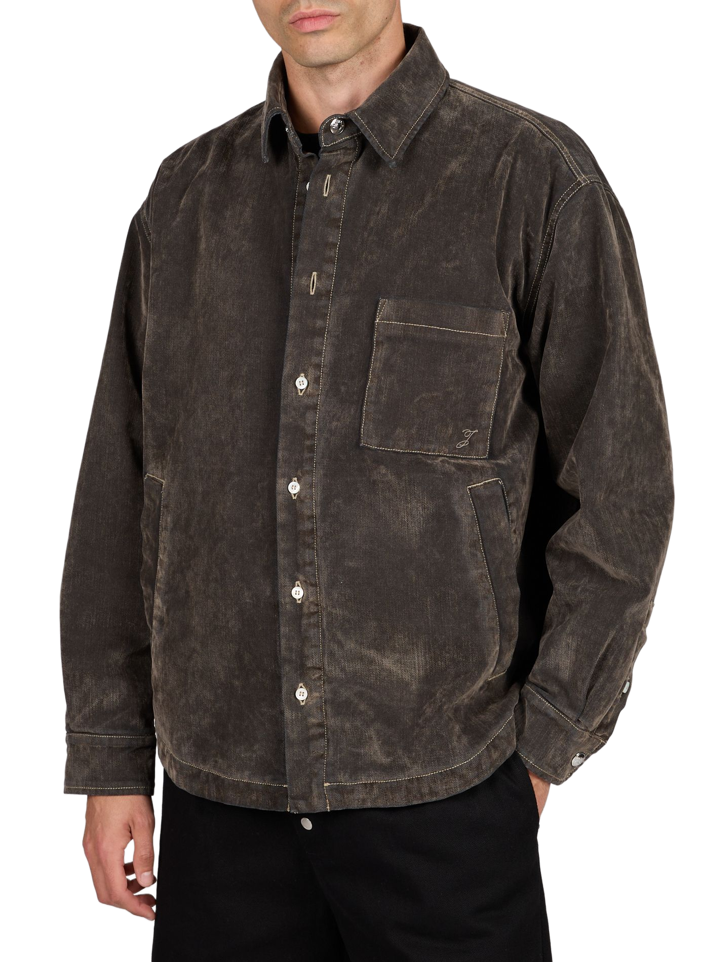 Oversized shirt with classic collar in washed denim. JACQUEMUS Khaki