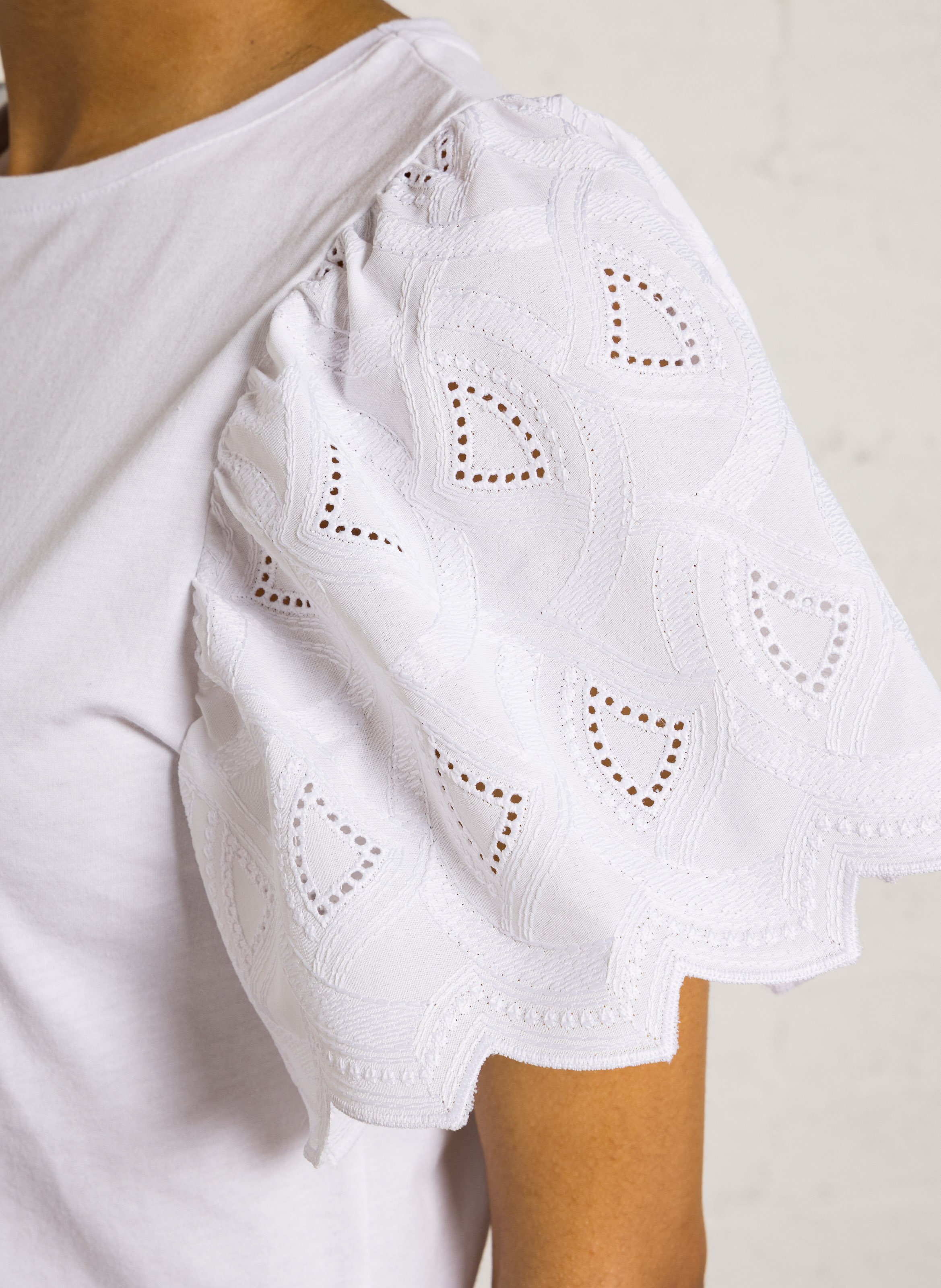 Tee-shirt col rond brodé en coton luna Blanc