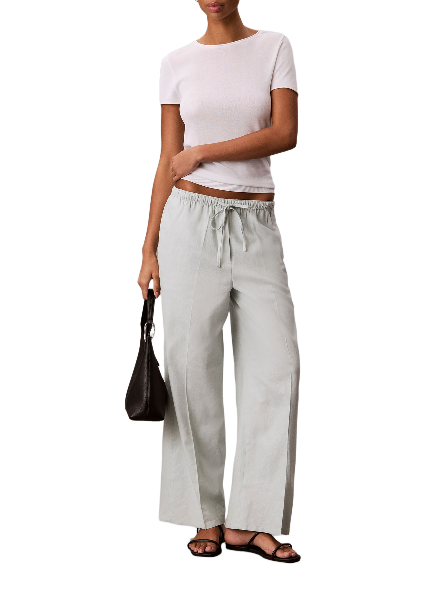 Pantalon large uni en lin mélangé CALVIN KLEIN Vert