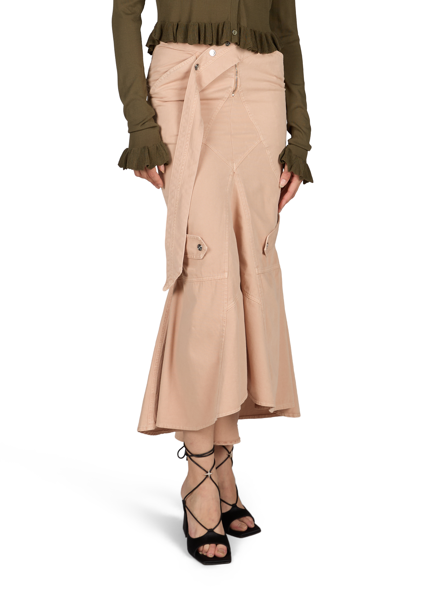 Midi skirt with asymmetrical cotton belt BLUMARINE Beige