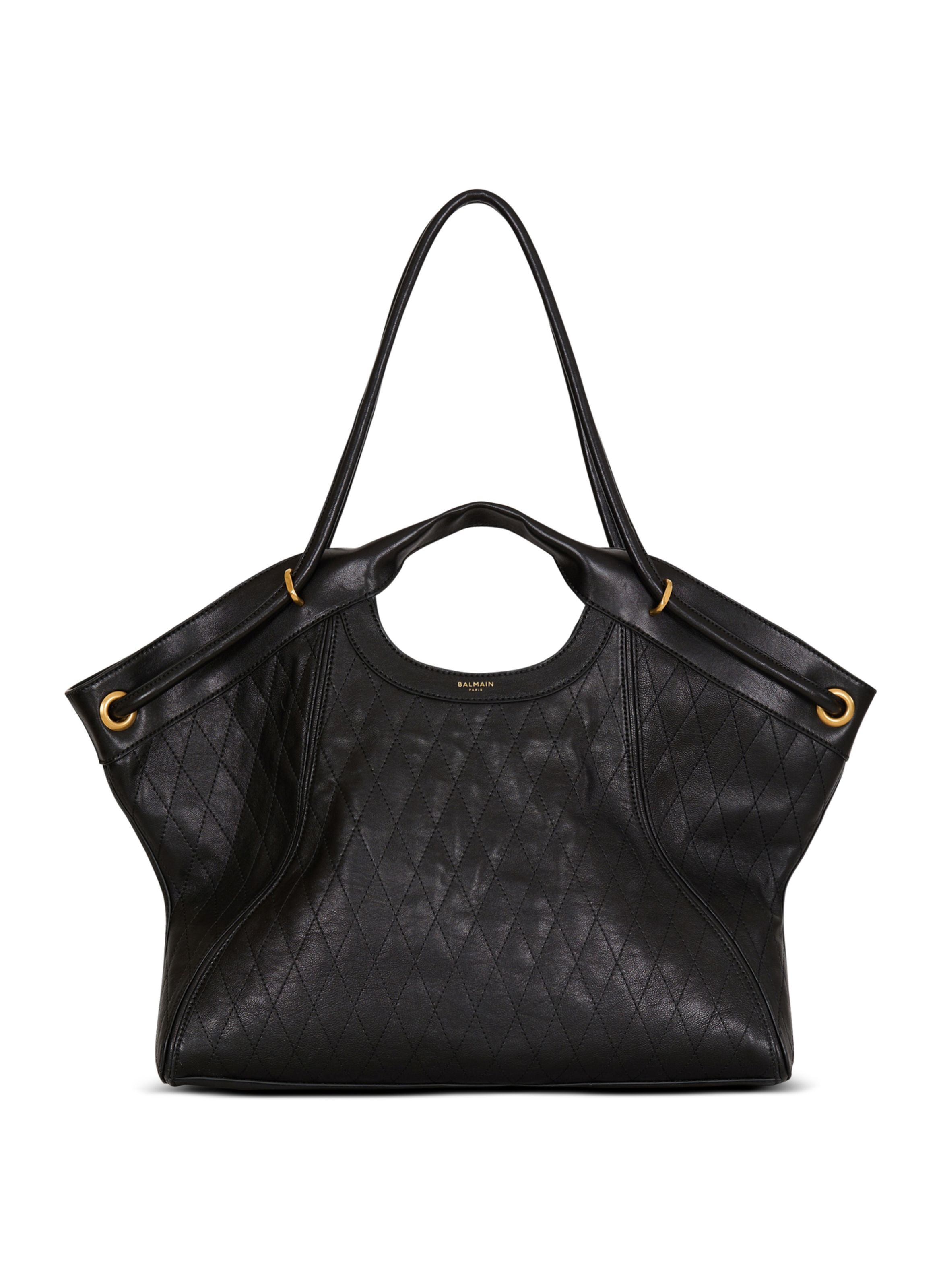 Sac cabas tote large en cuir surpiqué BALMAIN Noir