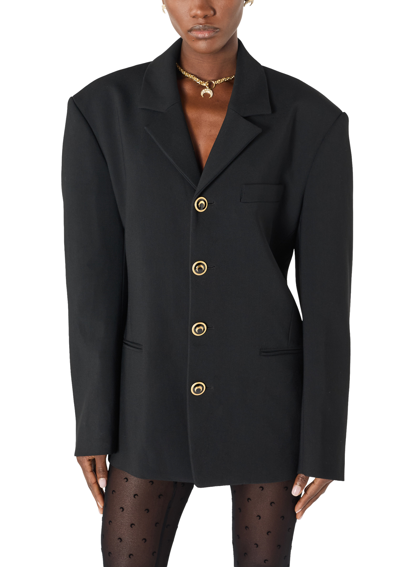 Veste tailleur en serge de laine à boutons dorés unisexe MARINE SERRE Noir
