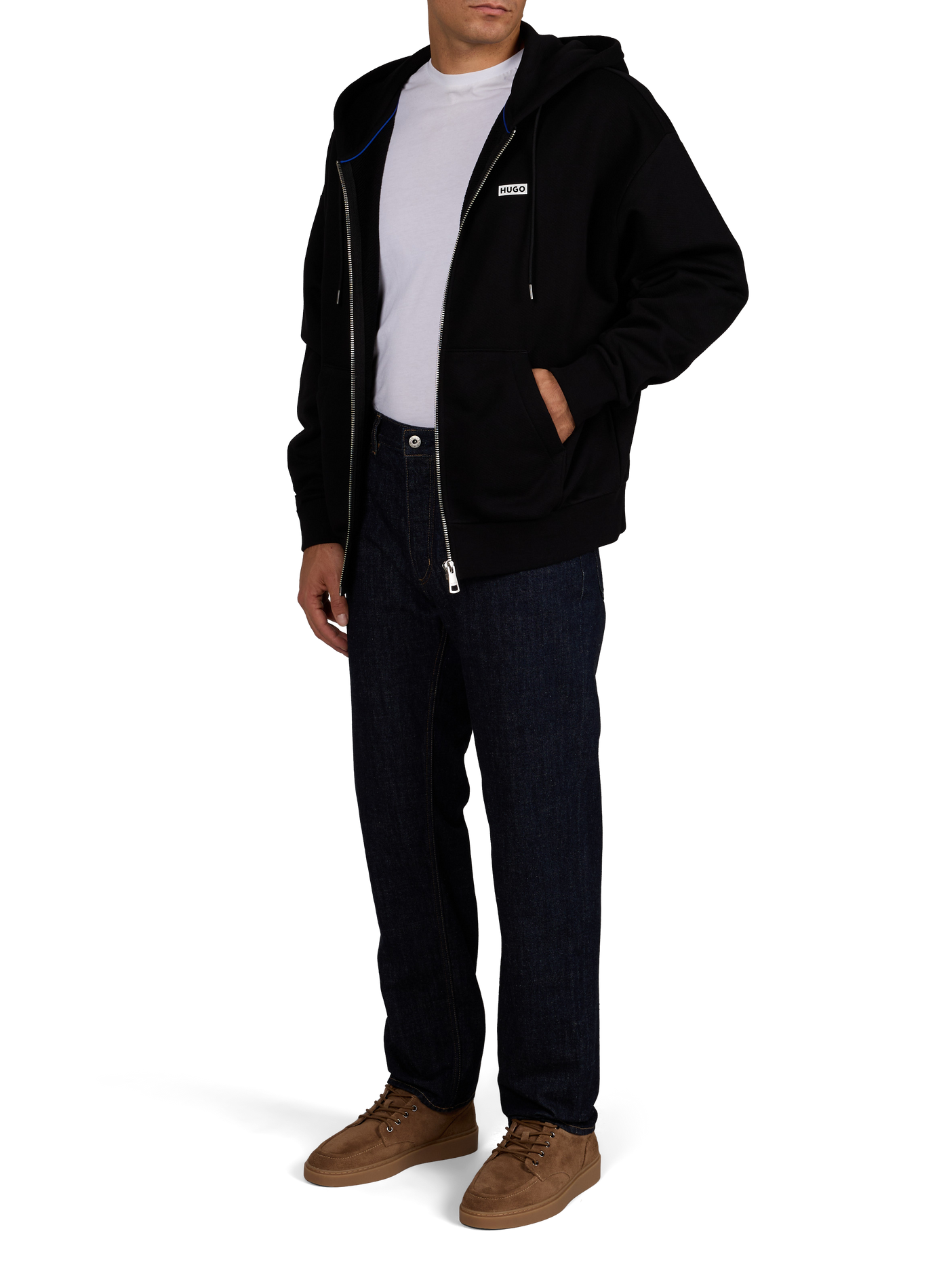 Zipped cotton hoodie HUGO BLUE Black