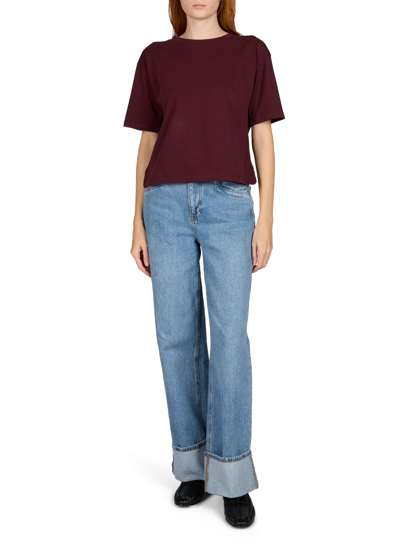 Top droit col rond en coton SUNCOO Violet