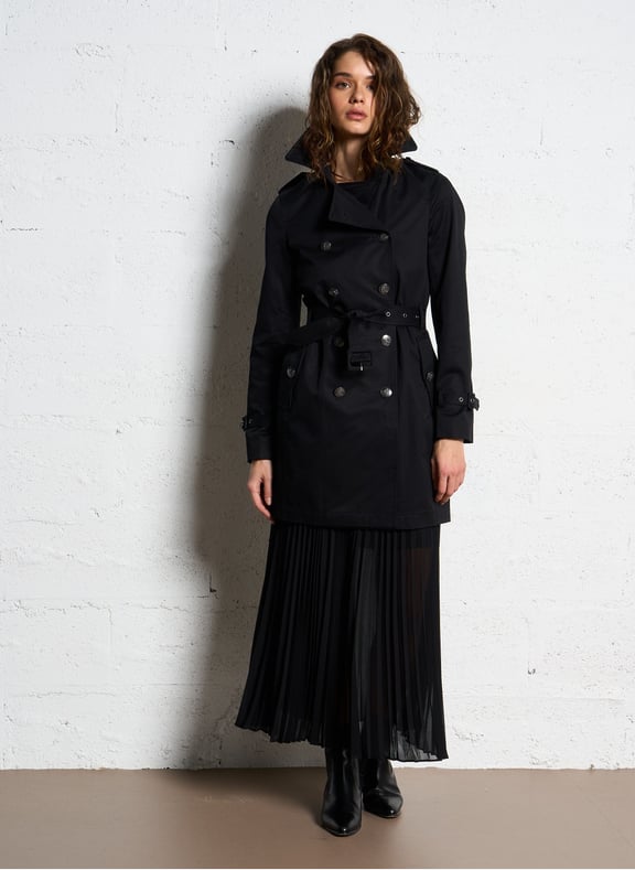 Trench col tailleur à capuche en coton Noir by IKKS IKKS Trench col tailleur à capuche en coton Noir