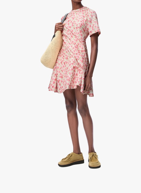 Robe courte torsadée à fleurs en soie mélngée | Rose by LOEWE Robe courte torsadée à fleurs en soie mélngée Rose