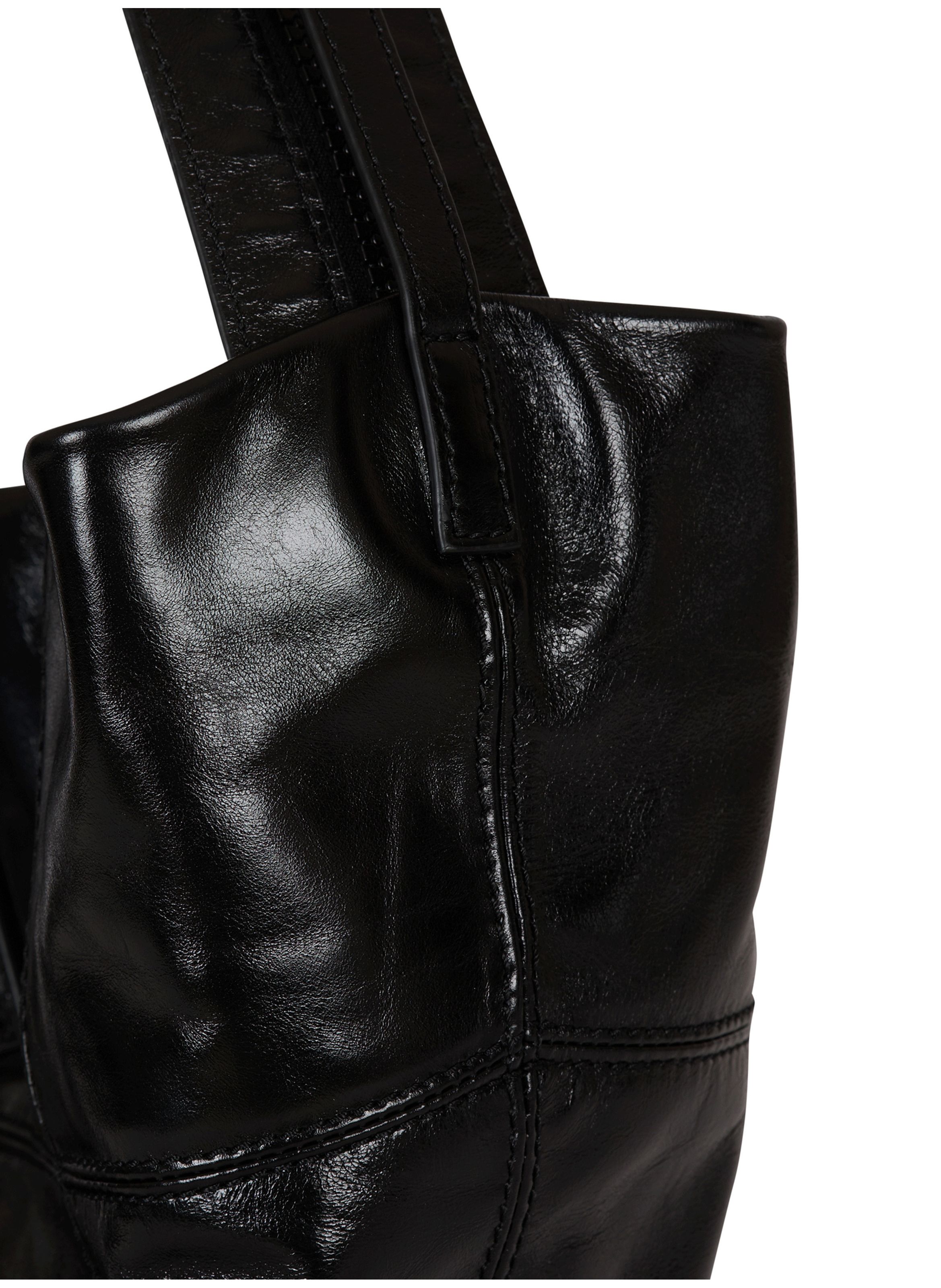 Sac cabas track zips en cuir de veau BALMAIN Noir