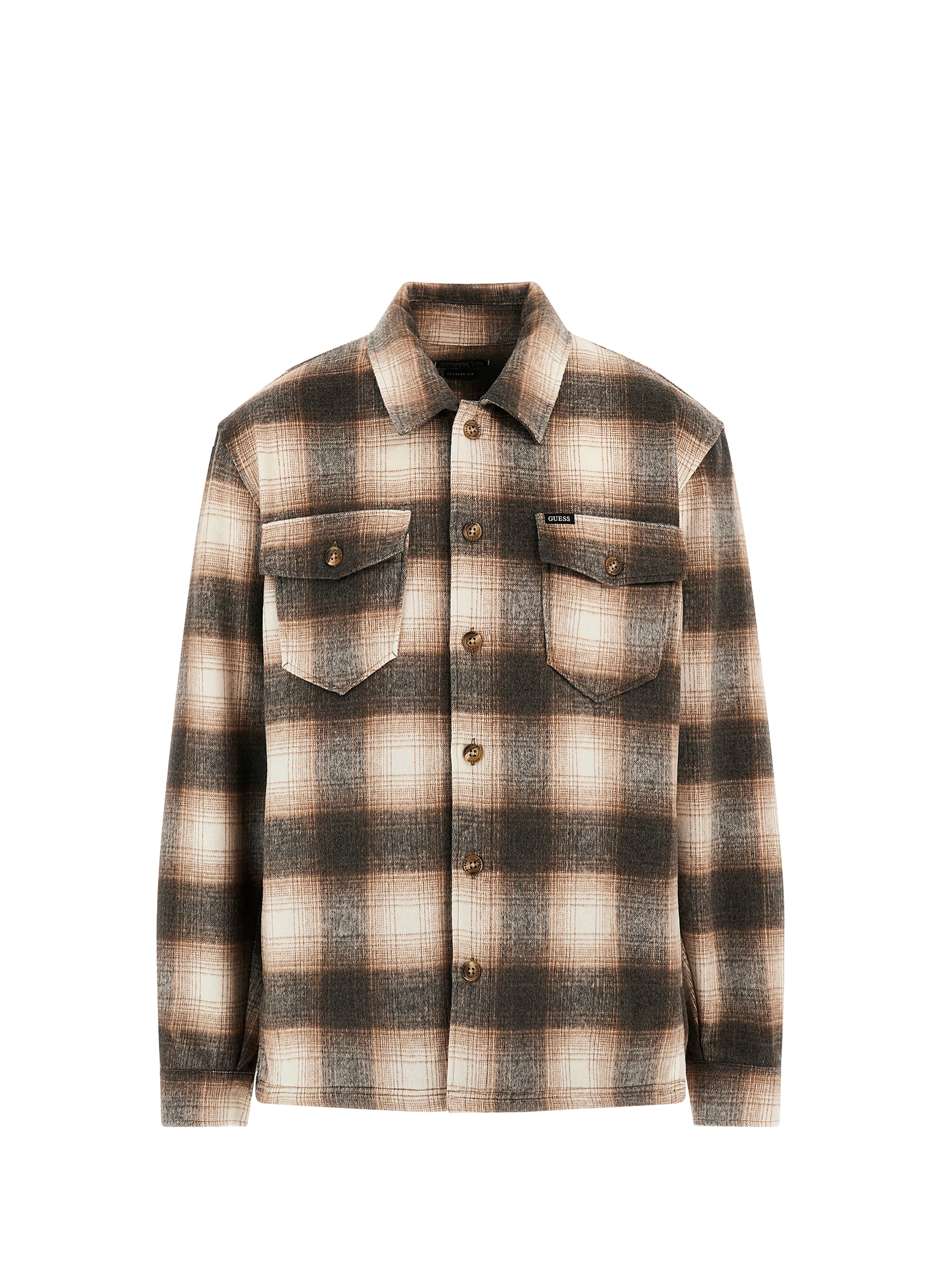 GUESS Shirt with classic plaid collar Beige