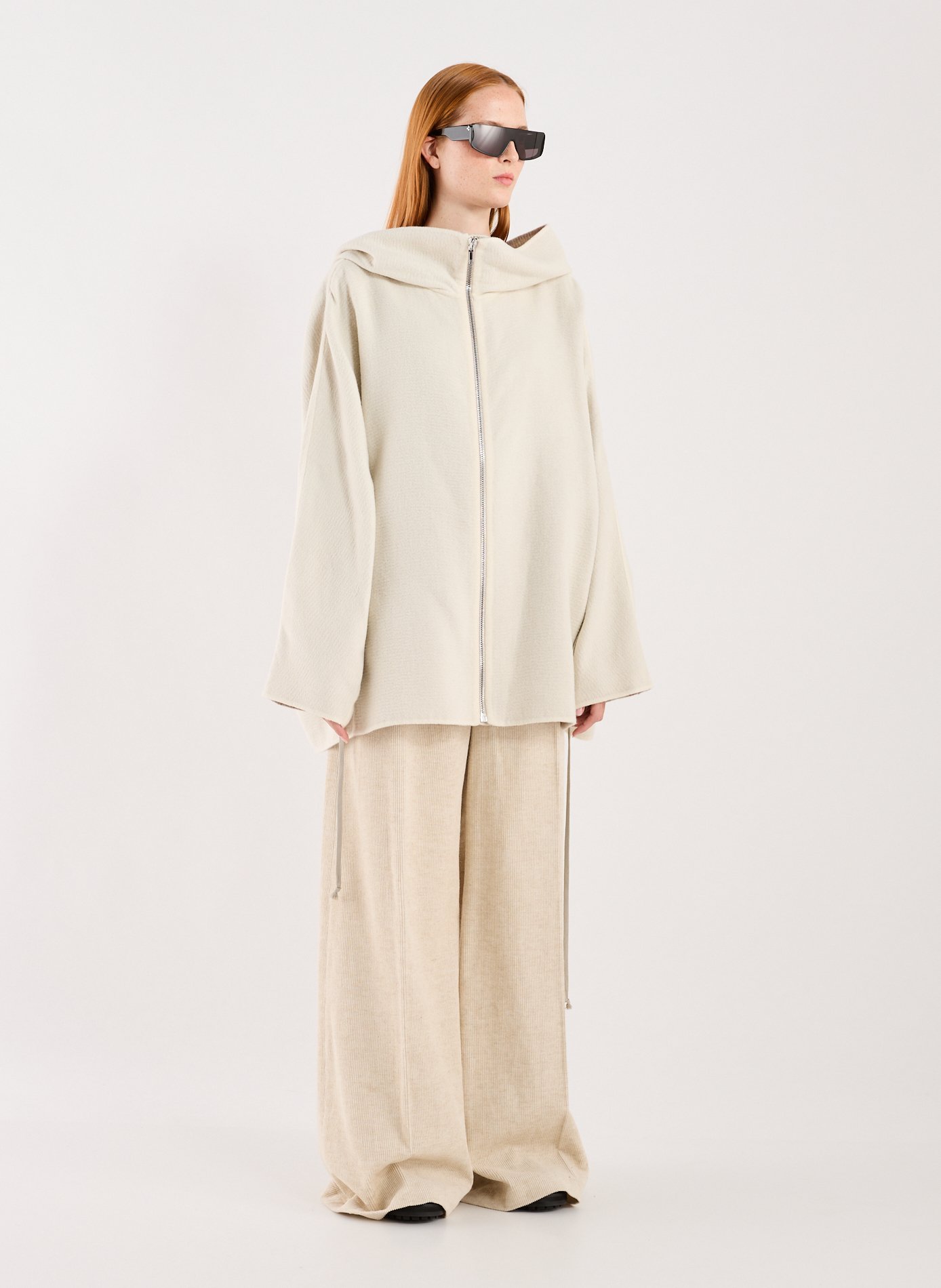 Oversized hooded coat in camel hair and wool blend RICK OWENS White