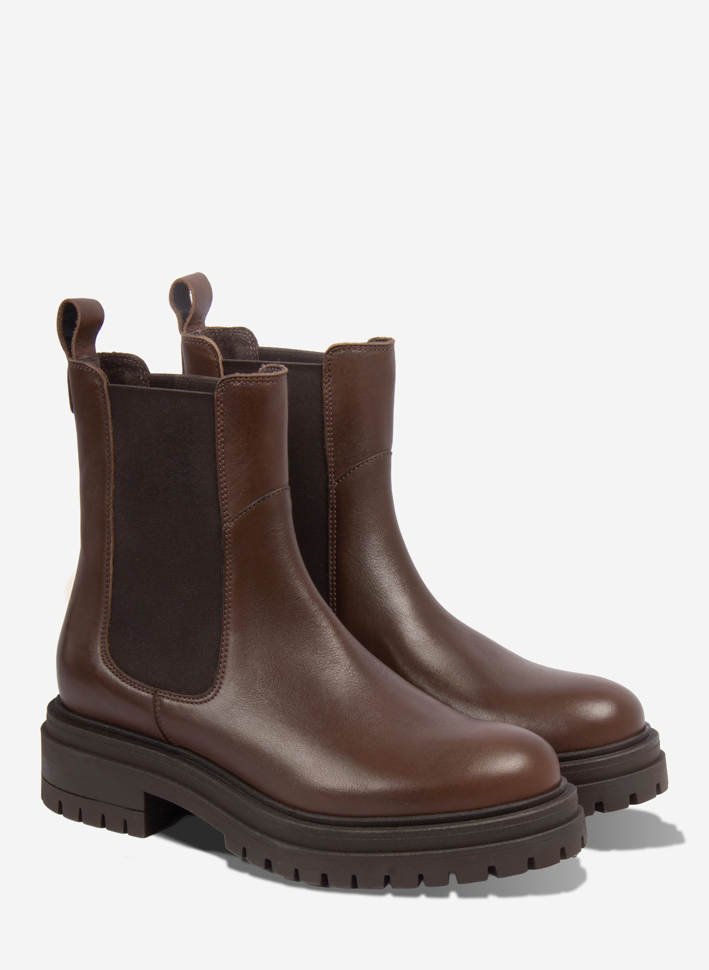 Bottines chelsea crantées cuir lisse JULES & JENN Marron