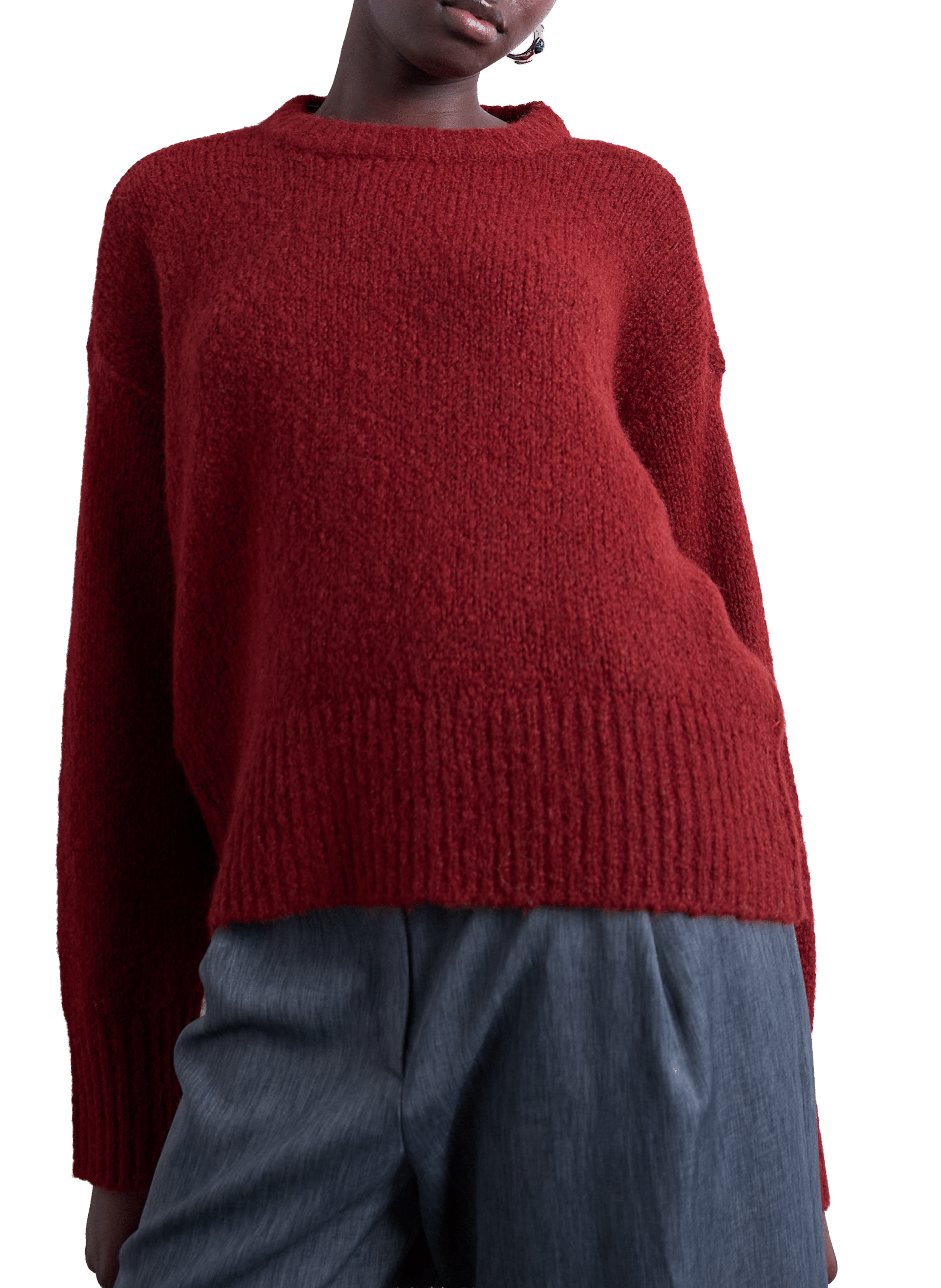 TOPSHOP Pull col rond en maille Rouge