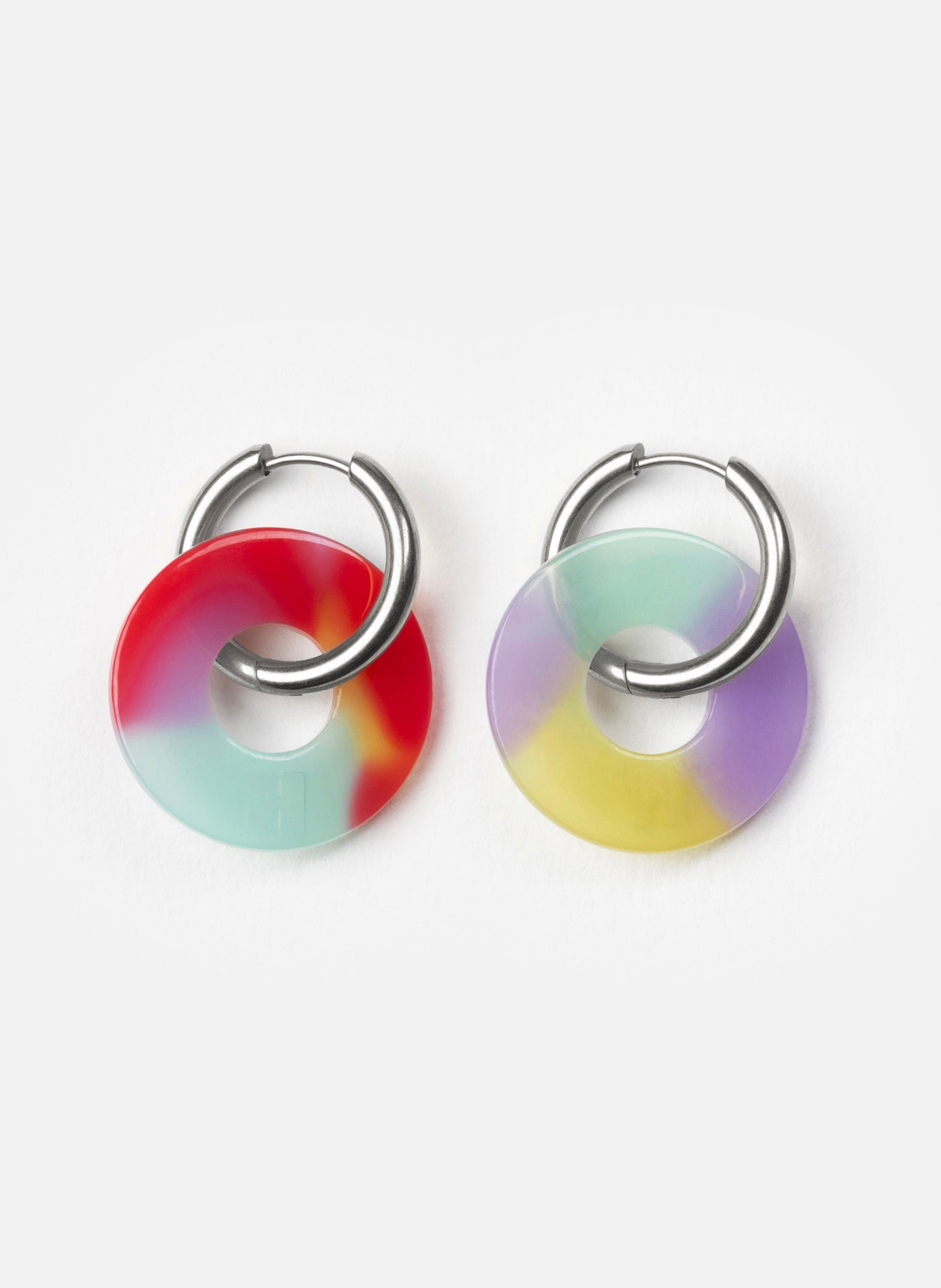 Boucles d'oreilles donuts avec anneaux en acier inoxydable argenté KURAGE GINZA Multicolore