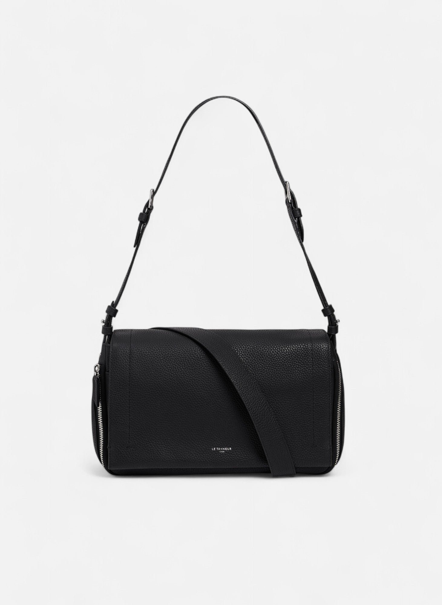 Sac bandoulière moyen modèle aurore en cuir grainé LE TANNEUR Noir