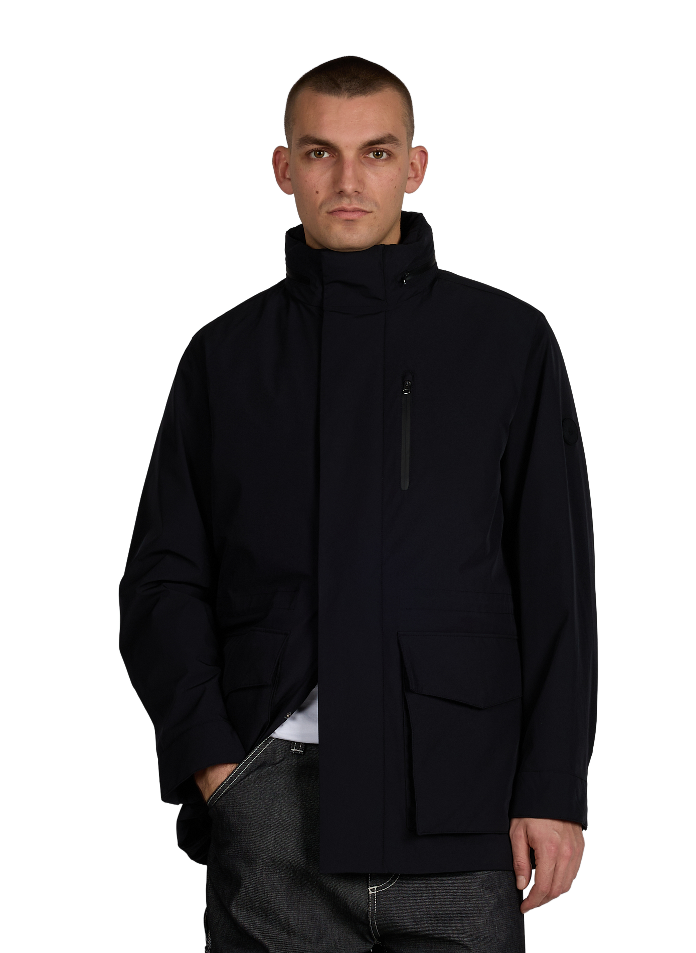 Hooded solid color jacket with retractable hood. GANT Black