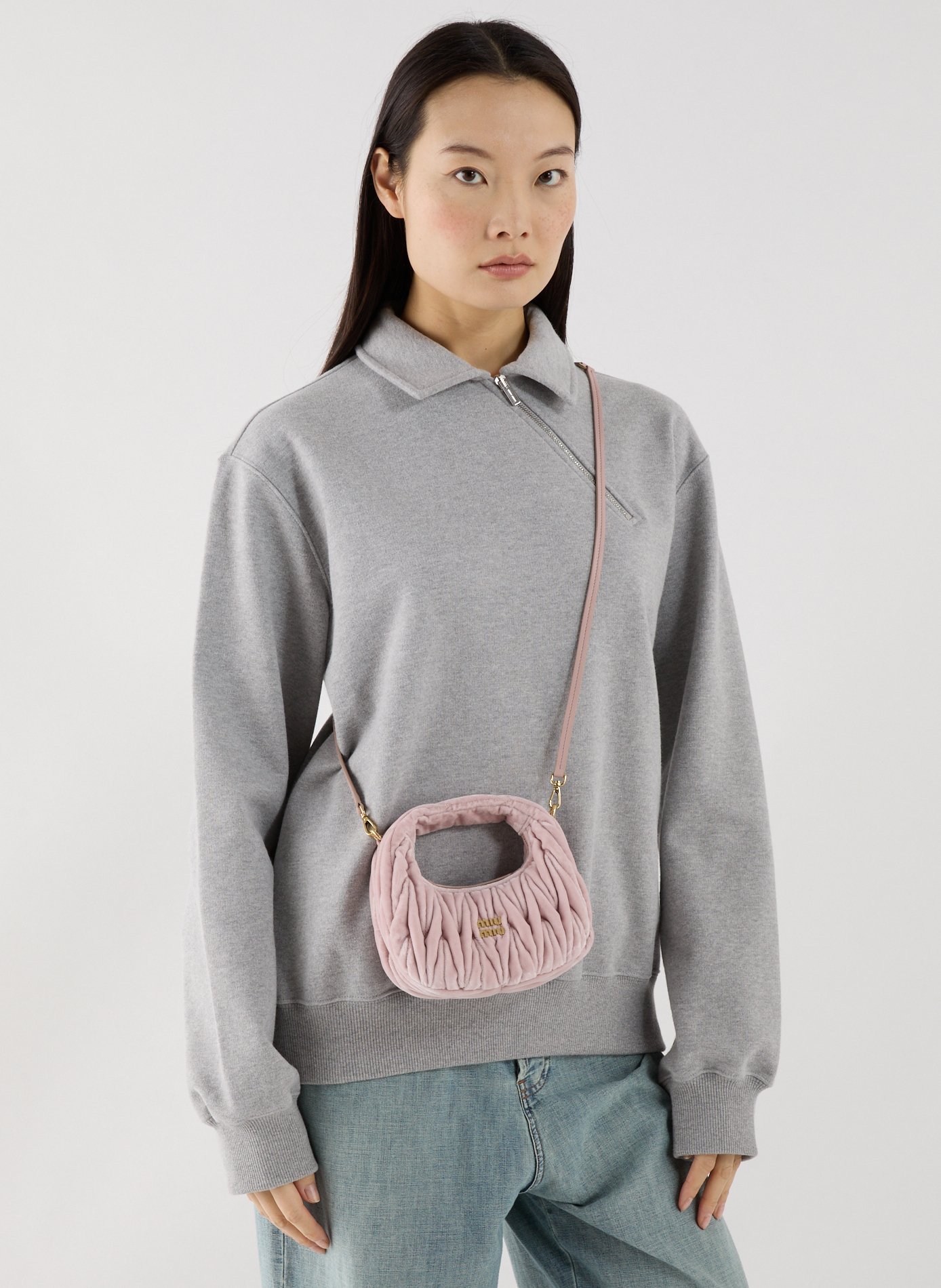 Sac à main velours en coton et cuir MIU MIU Rose